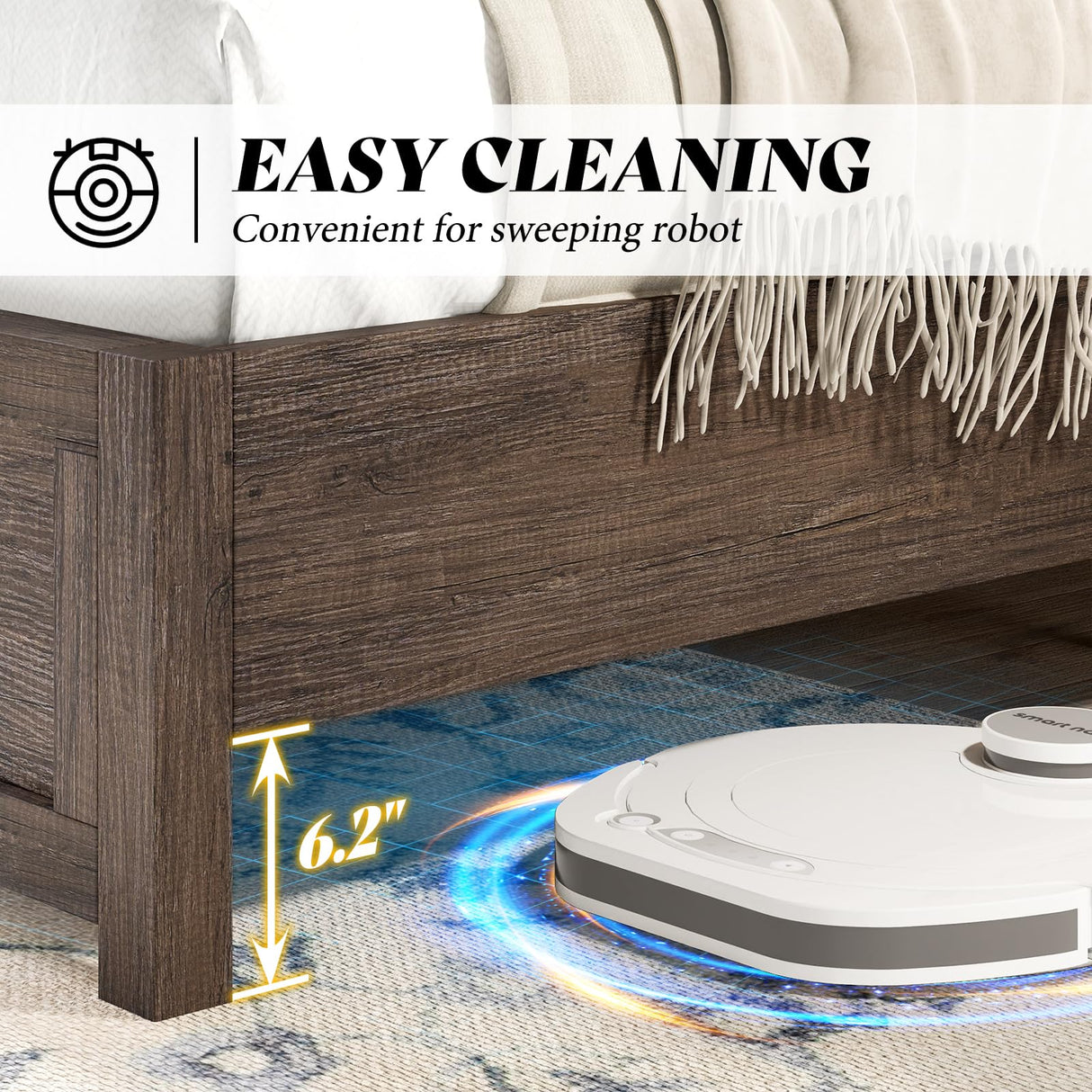 AMERLIFE Farmhouse King Size Bed Frame with 49" Fluted Headboard, Wood Platform Bed with Natural Grain, No Box Spring Needed/Noise Free, Gray AMERLIFE