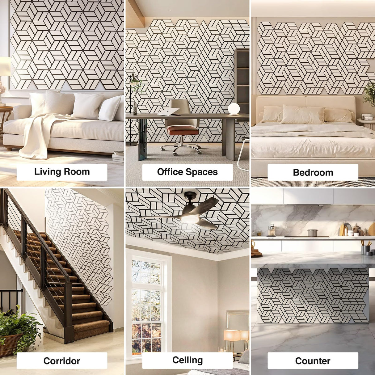 JAMELO Self-Adhesive Acoustic Panels, 10 Pack Wood Grain Sound Proof Acoustic Foam, High Density Hexagon Wood Slat Panels, 3D Sound Absorbing Wall Panels for Home Studio Office Decor Noise Reduction JAMELO