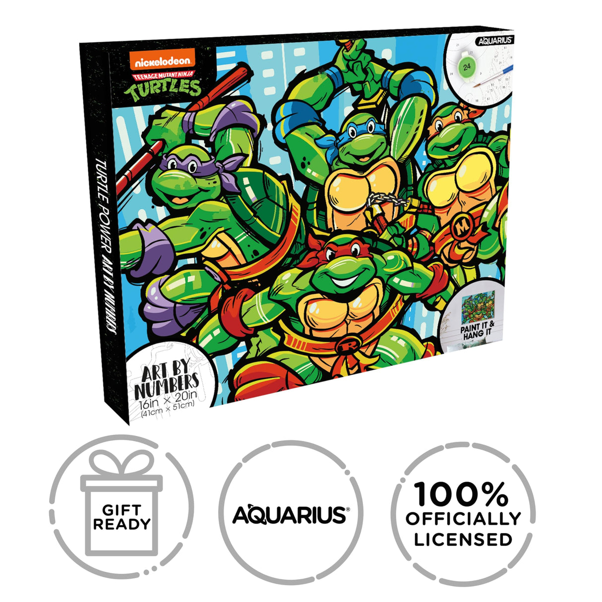 AQUARIUS Teenage Mutant Ninja Turtles Art by Numbers Painting Kit (16 x 20 Stretched Canvas) 24 Paints, 3 Paint Brushes, Ready to Hang, Officially Licensed TMNT Collectible - 16x20 in AQUARIUS