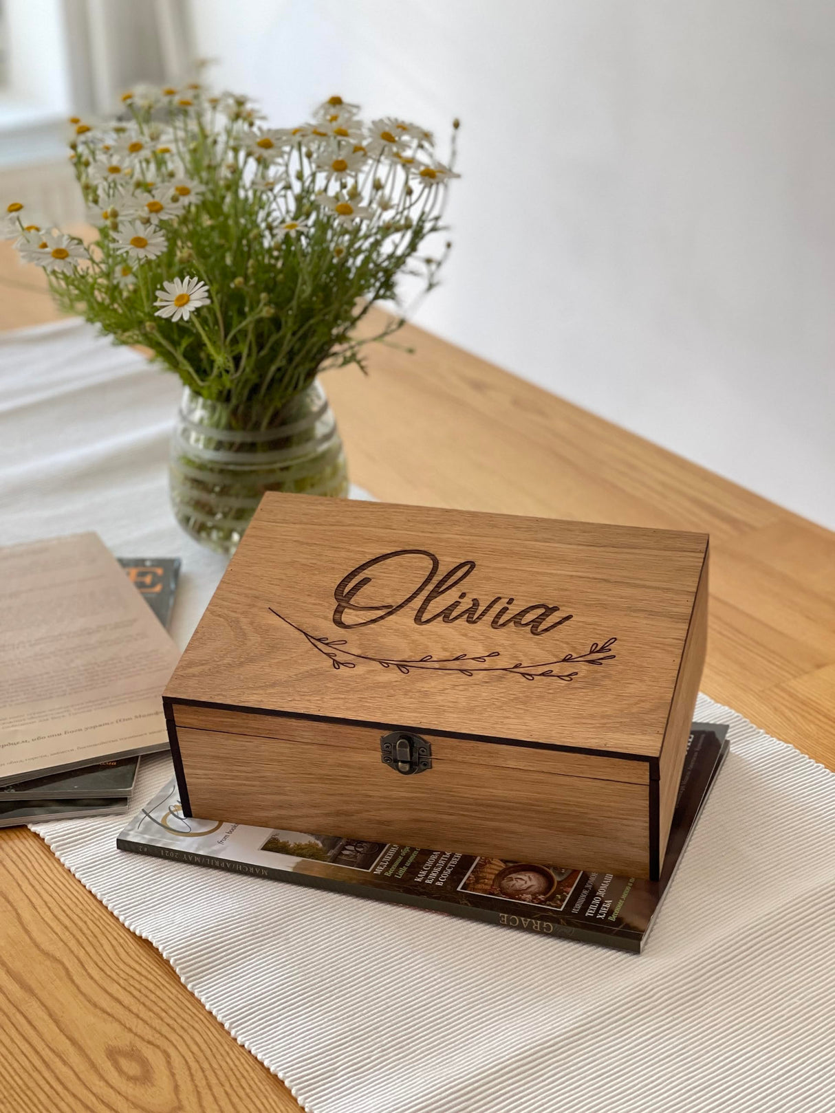 Personalized wooden name box for memories, keepsake - Christmas gift, present for Him, Boyfriend, Boy, Guy, Groomsmen, Friend for Birthday (Oak) InsideDecor.Shop