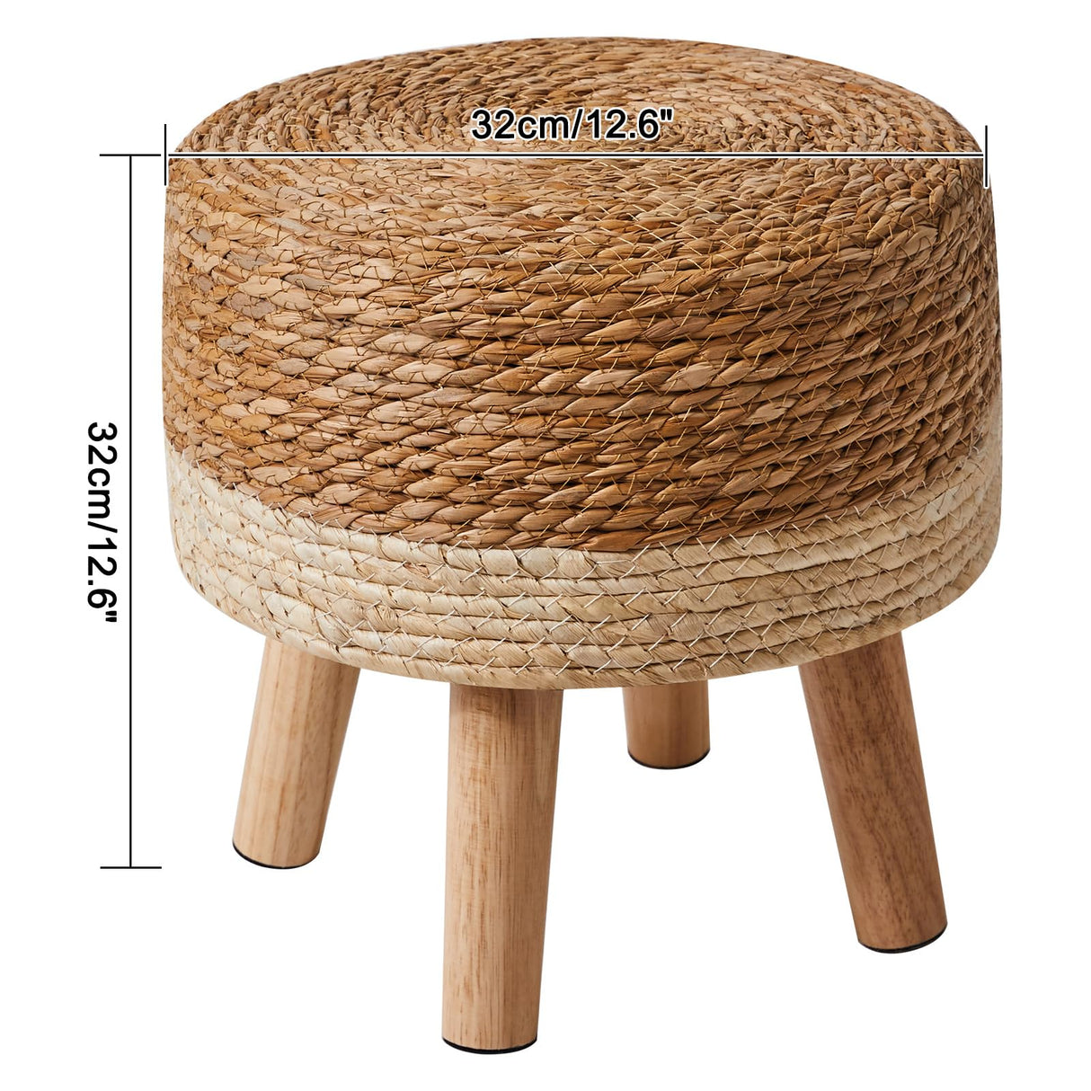 YMYNY Foot Stool Natural Seagrass Hand Weave, 12.6" Small Ottoman, Round Footrest for Living Room, Bedroom, Entryway, Change Shoes Stool, Non-Skid Wood Legs, Boho, Natural+White, UHBD027W YMYNY