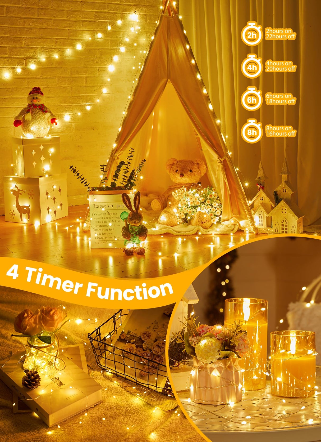 Minetom Fairy Lights with Remote, 66 Feet 200 Led Firefly String Lights Plug in for Bedroom Home Wall Ceiling Christmas Tree Wreath Craft Wedding Party Indoor Outdoor Decoration, Warm White Minetom