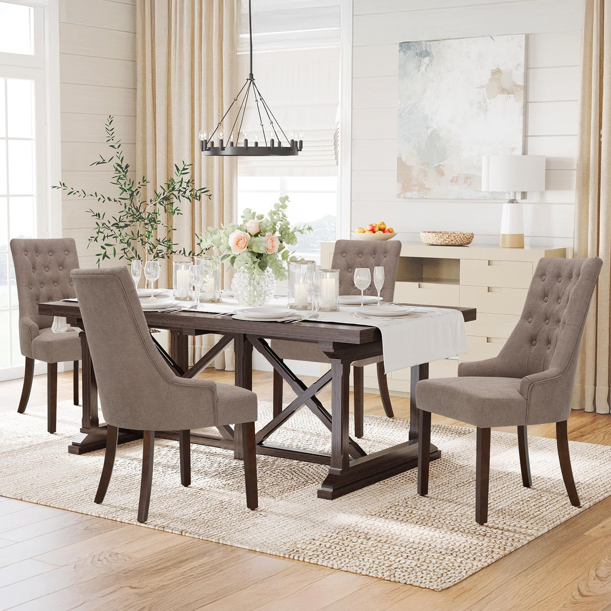 COLAMY Wingback Upholstered Dining Chairs Set of 2, Fabric Side Dining Room Chairs with Tufted Button, Living Room Chairs for Home Kitchen, Taupe COLAMY