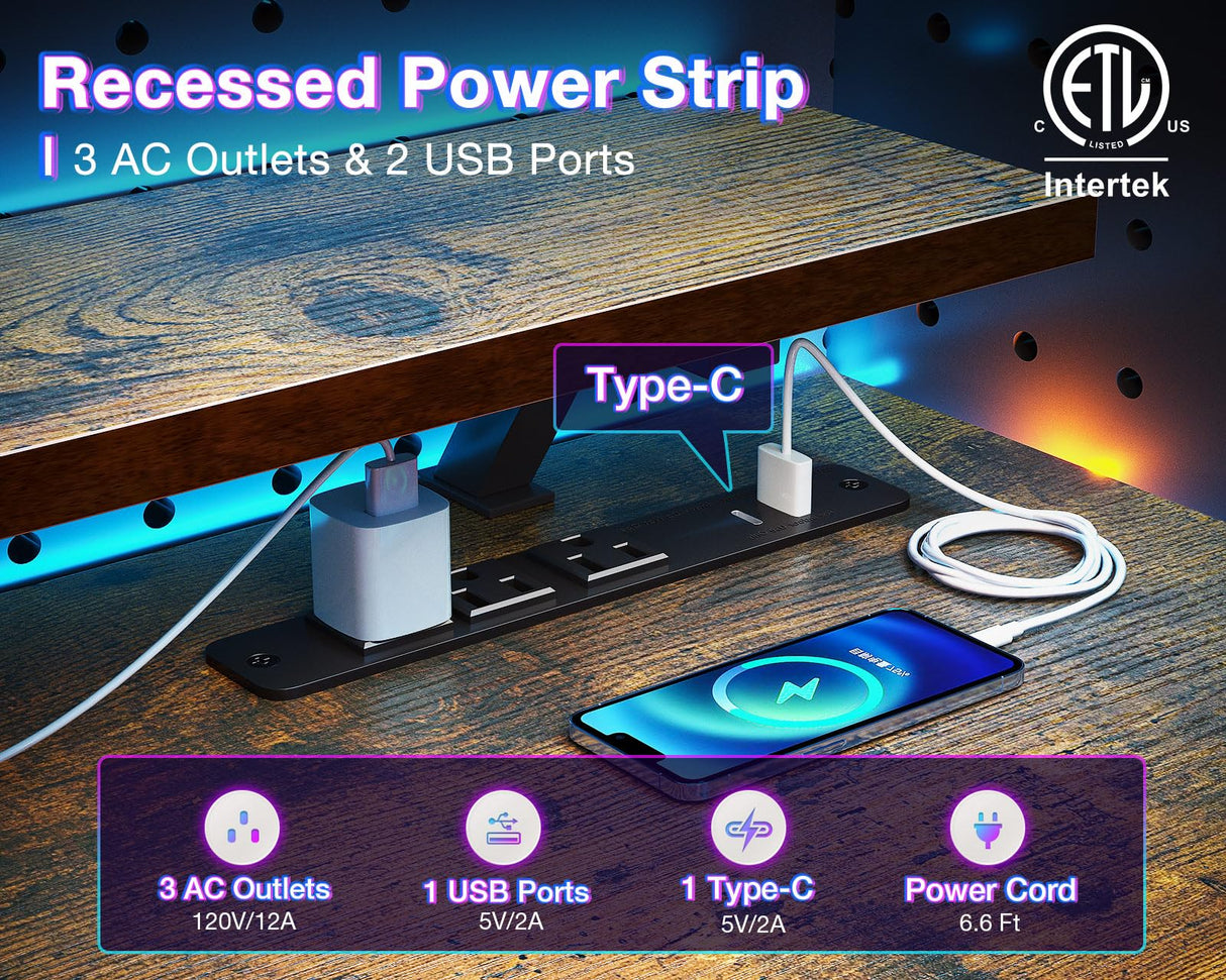 ODK 40-Inch Rustic Brown Small Computer Desk with Power Outlets, USB Charging Port, and Reversible Storage Shelves ODK
