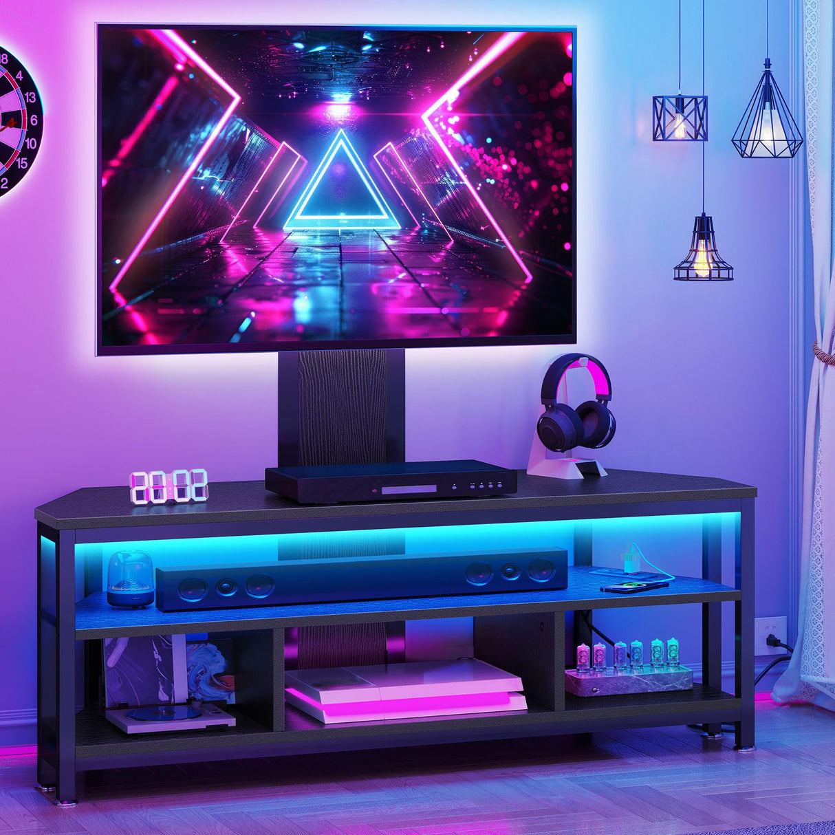 YITAHOME Black TV Stand with Mount, Modern TV Stand for 70/65 inch TV LED Entertainment Center with Adjustable Mount & Power Outlet, TV Console Cabinet, Black YITAHOME