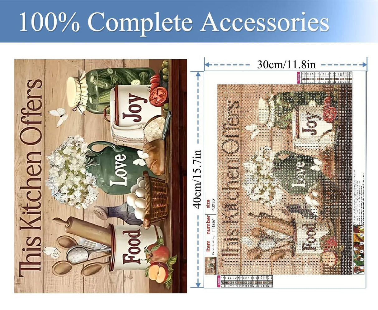 JFYHAB Kitchen Diamond Art Kits for Adults, Food Diamond Painting Kits for Adults Beginners, DIY 5D Diamond Painting with Round Gem Art Kits for Adults for Gift Home Wall Decor 12x16 Inch JFYHAB