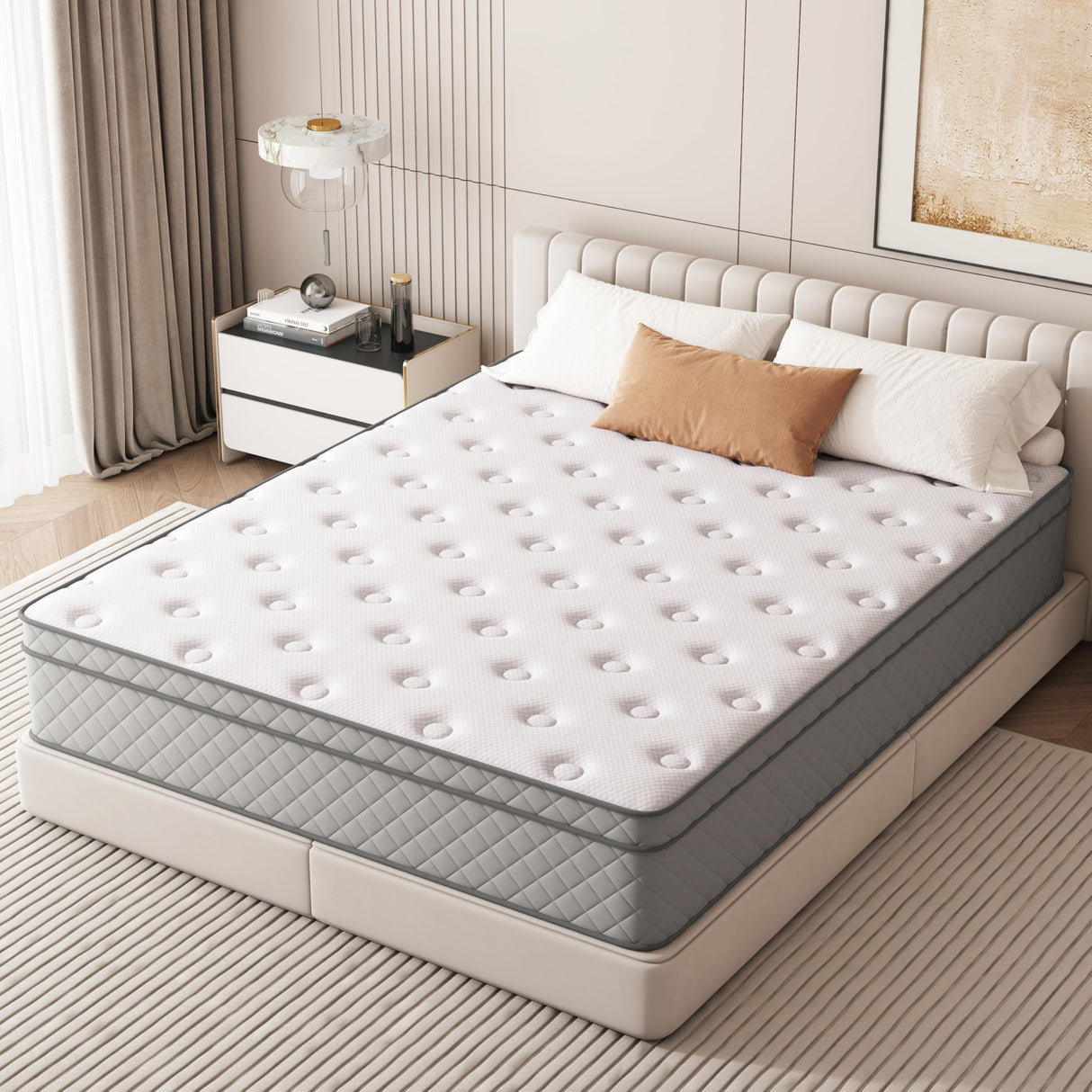 PurrJoys Queen Mattress, 12 Inch Cooling-Gel Memory Foam and Pocket Spring Hybrid Mattress, Queen Bed Mattress in a Box, CertiPUR-US Certified, Medium Firm, Queen Size Mattress PurrJoys