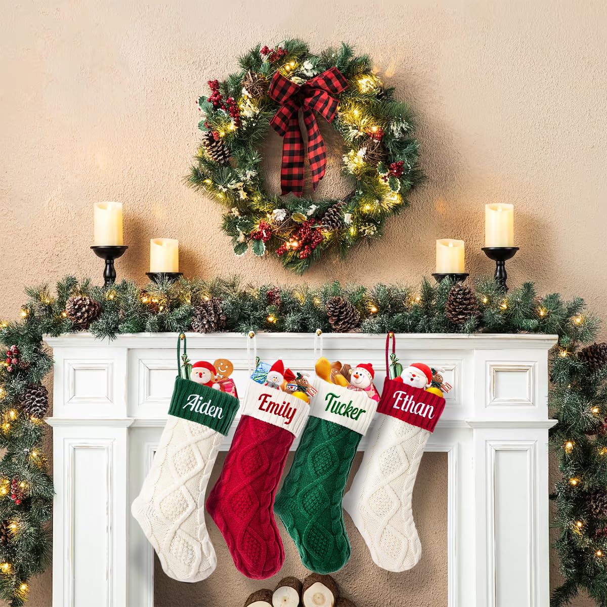 Personalized Christmas Stocking,Custom Name Family Christmas Stocking, 18” Large Knitted Xmas Stocking for Kids,Holiday and Family Stocking for Fireplace Christmas Holiday Party Decoration (1 pcs) Ulico