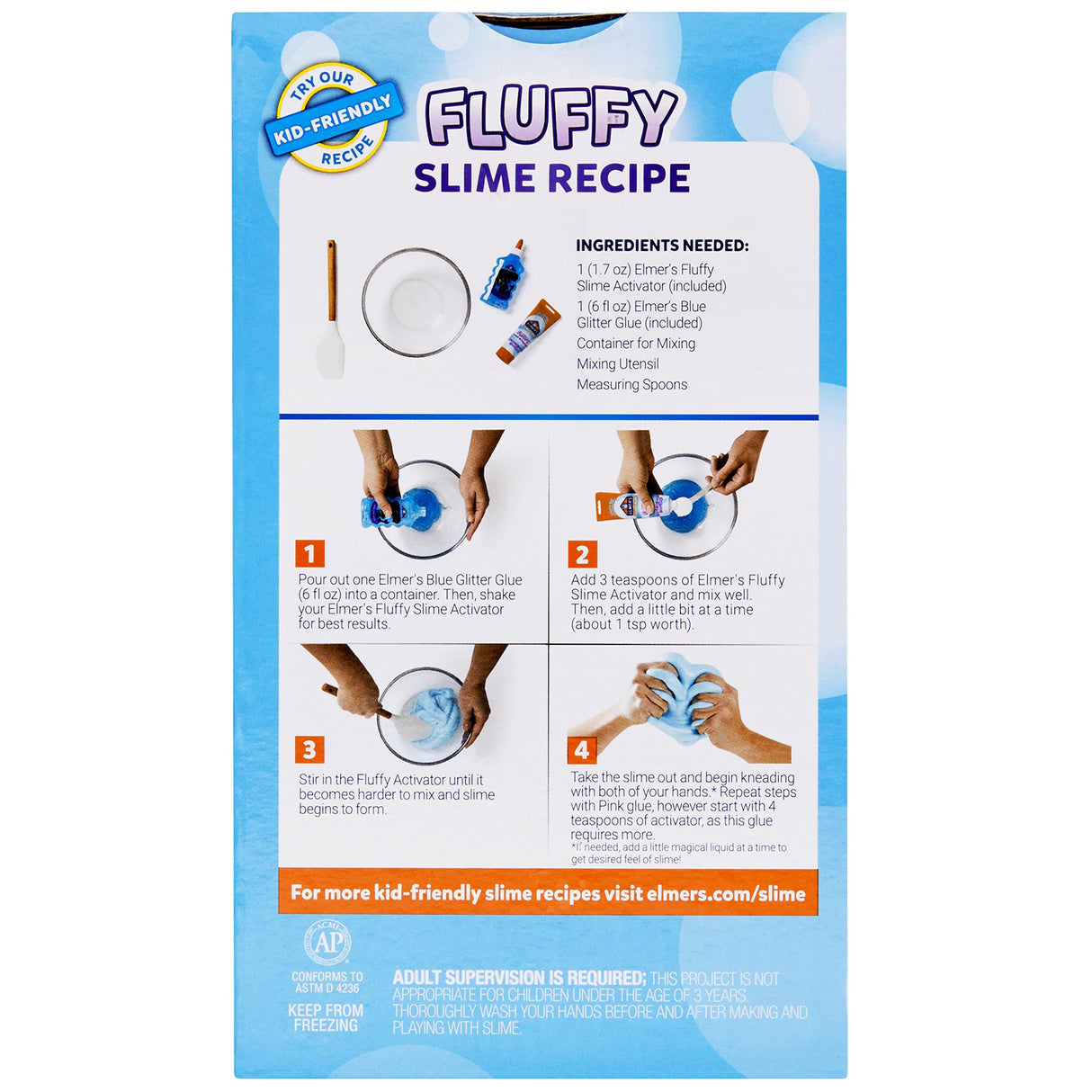 Elmer’s Fluffy Slime Kit, Includes Translucent Color Glue, Glitter Glue, Fluffy Slime Activator, 4 Count - Perfect for Parties, Gift, Activity Time Elmer's