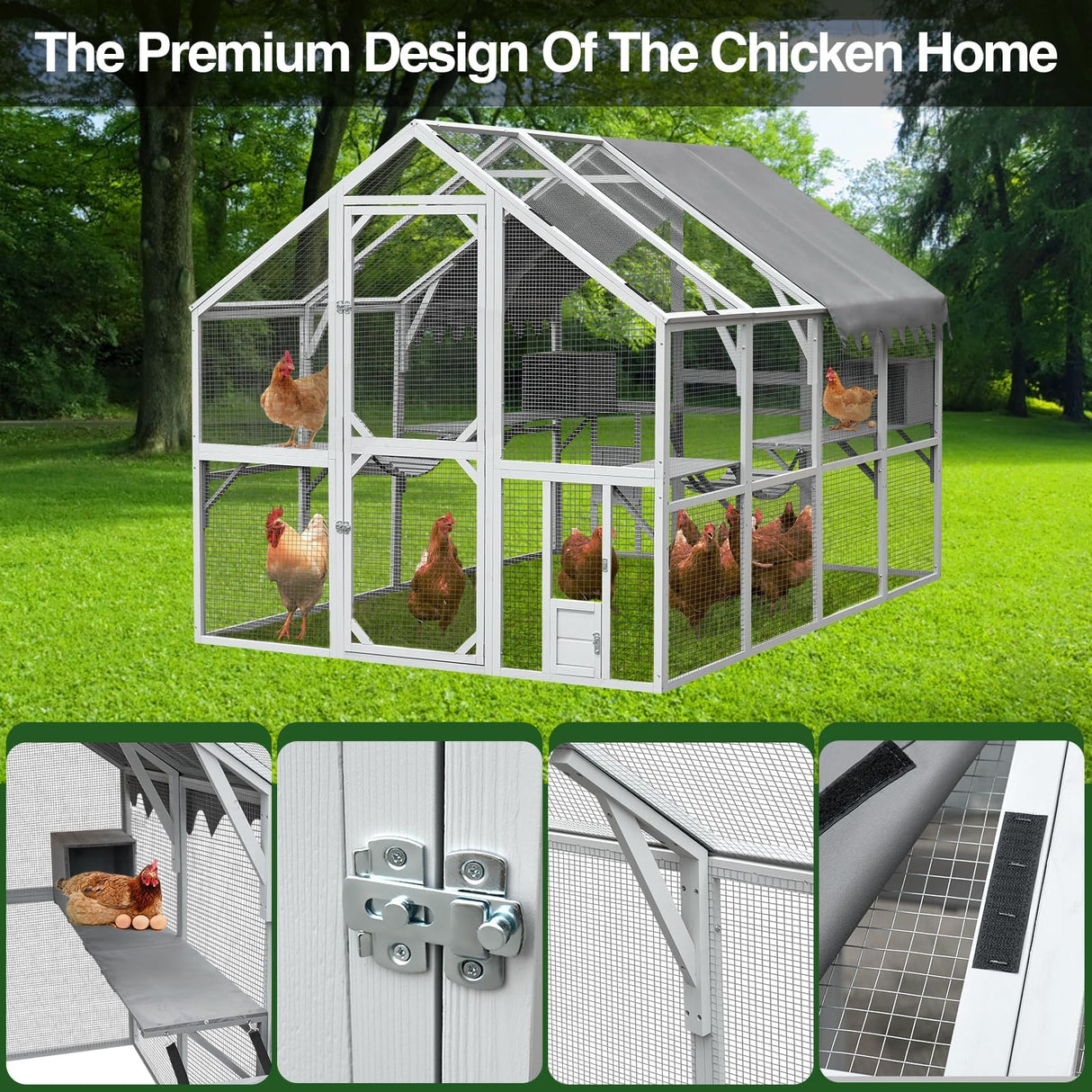 110'' Large Catio Outdoor Cat Enclosure,2 in 1 Cat Enclosure & Walk in Large Chicken Coop, Pet Cage Playpen with Weatherproof Roof, Multiple Platforms, Bouncy Bridges & Resting Houses White-1 BouPower