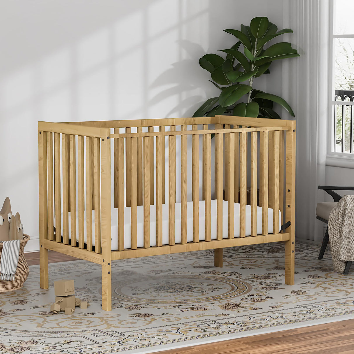 Saylike Baby Crib 5-in-1 Convertible, Wood Full Size Toddler Bed for Small Baby, Made of Sustainable Natural Pinewood Cribs, Non-Toxic Finish, Simplistic Nursery Furniture (Natural) Saylike