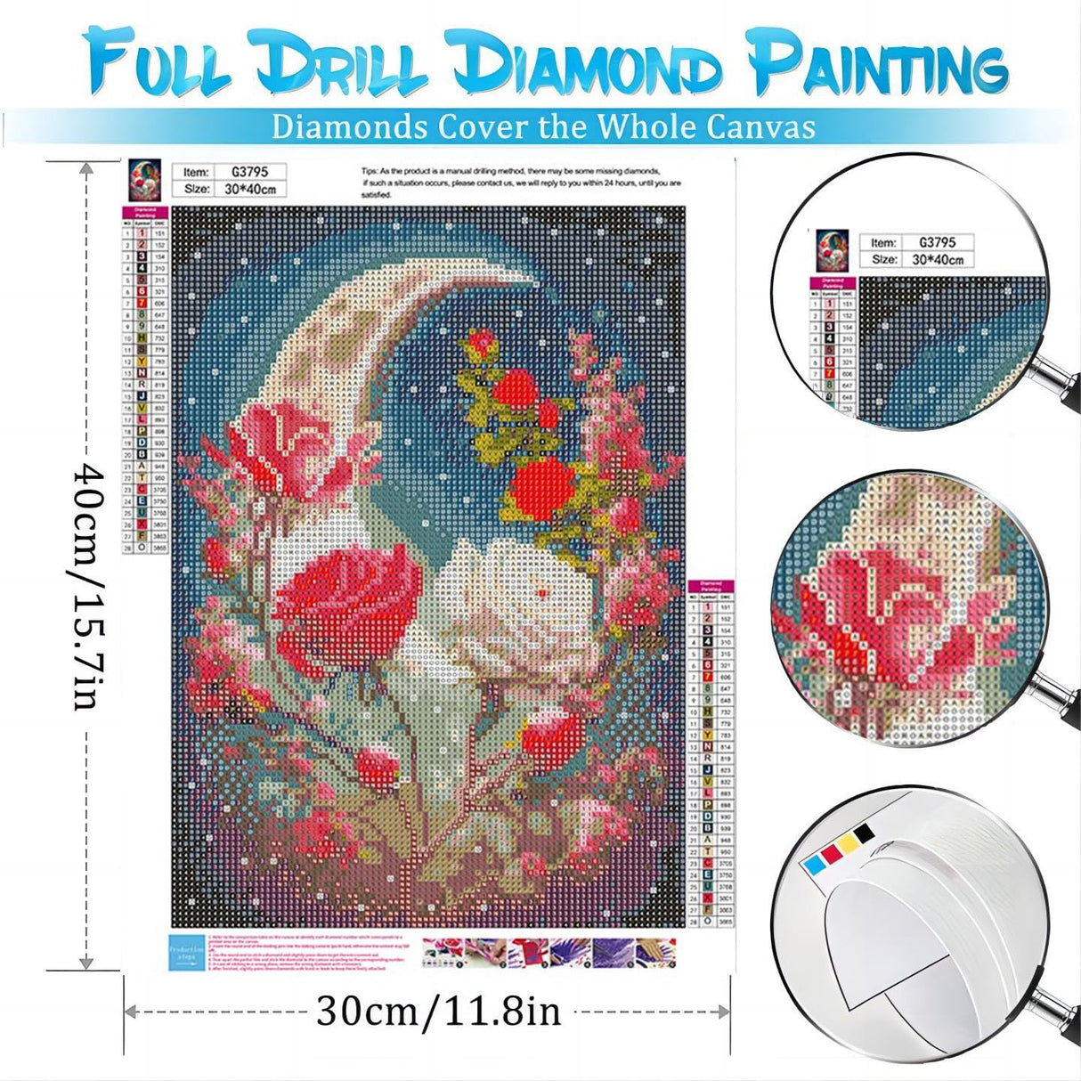 bleihum Moon Diamond Painting Kits for Adults-Flower Diamond Art for Adult,Rose Gem Painting Crafts Home Wall Decor,DIY 5D Gem Art Tree Perfect for Relaxation(12x16 Inch) bleihum