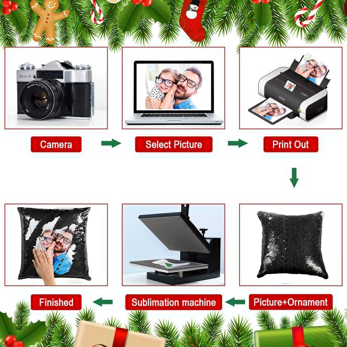 JYFLZQ Sublimation Sequin Pillow Case Blanks 16''x16'' - Set of 2 Black Reversible Flip Sequin Pillow Cushion Covers Personalized for Kids, Friends JYFLZQ