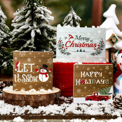 3 Pieces Christmas Tiered Tray Wood Signs Farmhouse Tray Decor Wooden Table Sign Christmas Inspired for Xmas Party Home Crafts Decorations DIY Decor Rustic Mini Wood Kitchen Signs