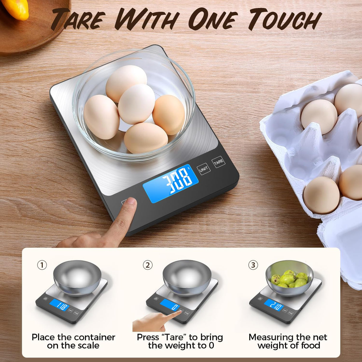 NASA-Grade 33lb Digital Kitchen Scale, Precisely Measures Grams and Ounces for Baking and Cooking,304 Stainless Steel TRUDIN