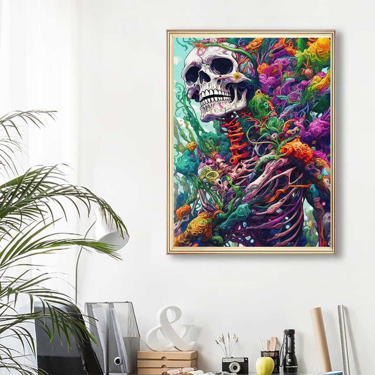 Generic Skull Diamond Painting Kits for Adults - Skeleton Diamond Art Kits for Adults, Round 5D Gem Art Kits for Adult DIY Crafts Kits for Gift Home Wall Decor Gifts 16x12inch Generic