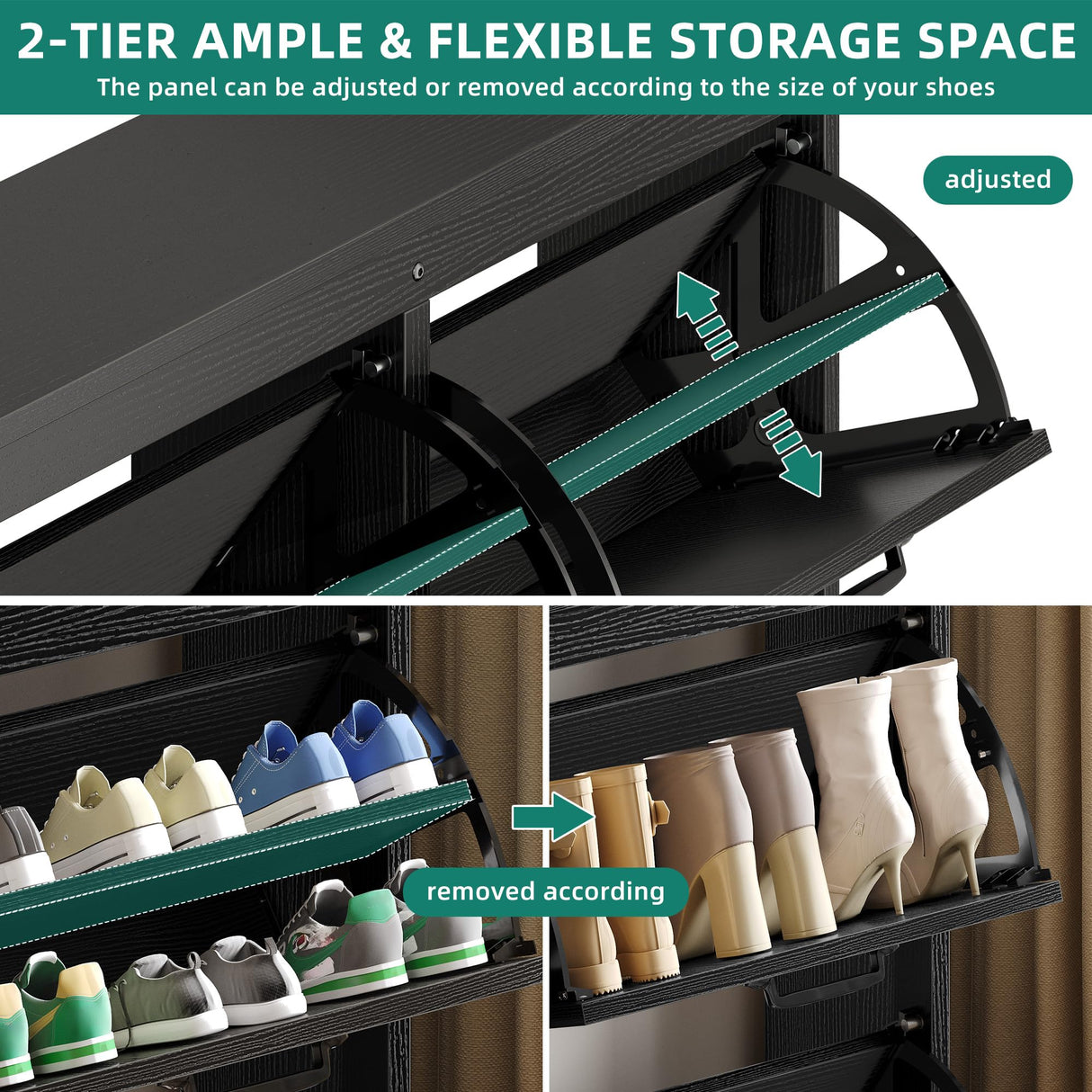 YITAHOME Shoe Cabinet with 4 Flip Drawers, Freestanding Shoe Rack, Shoe Organizer, Narrow Shoe Cabinet for EntryWay Hallway Living Room, Black YITAHOME