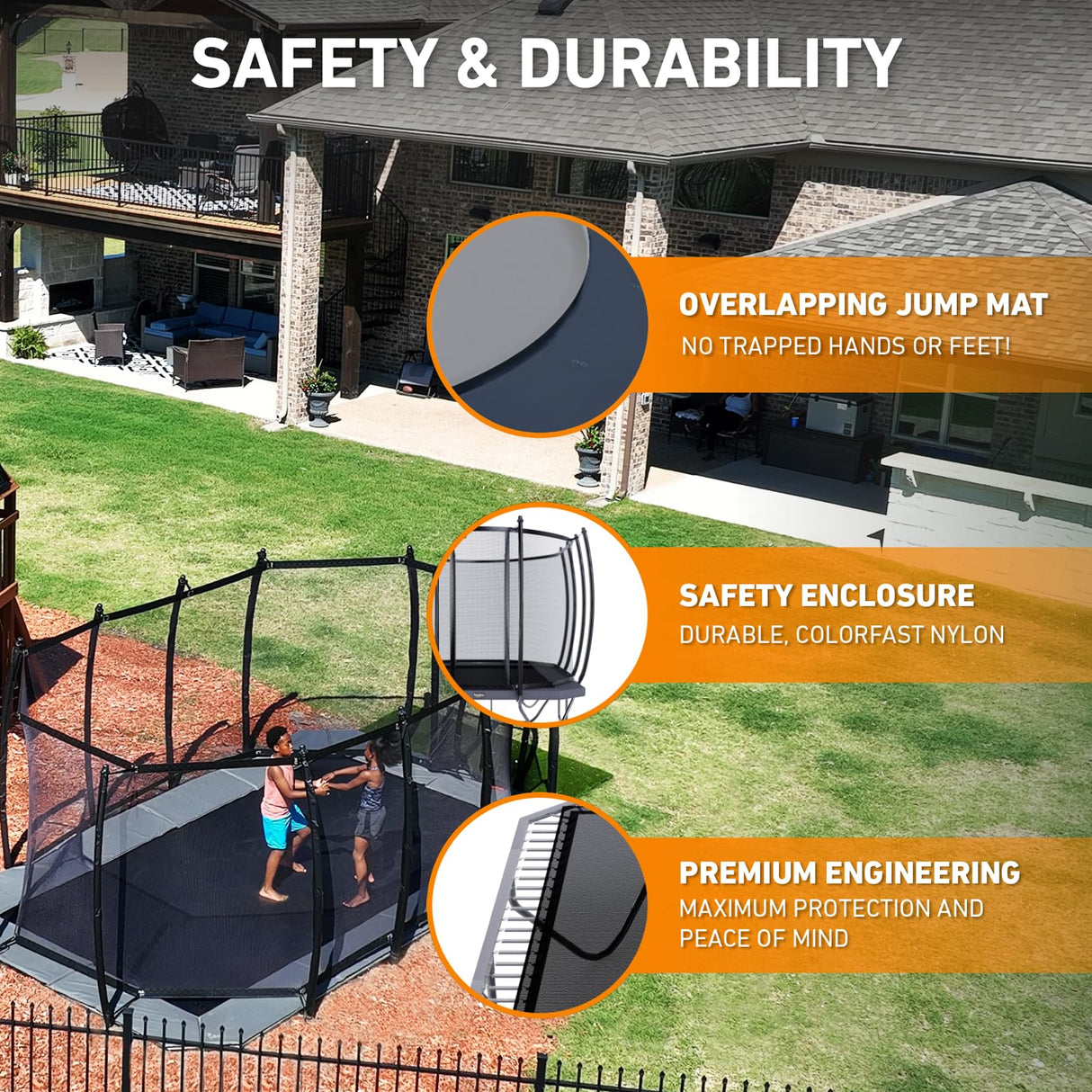 Avyna Premium Rectangle In-Ground Trampoline, 10x14 FT, 10x17 FT, 12x18 FT – Outdoor Trampoline for Kids and Adults with Advanced Safety Features Avyna