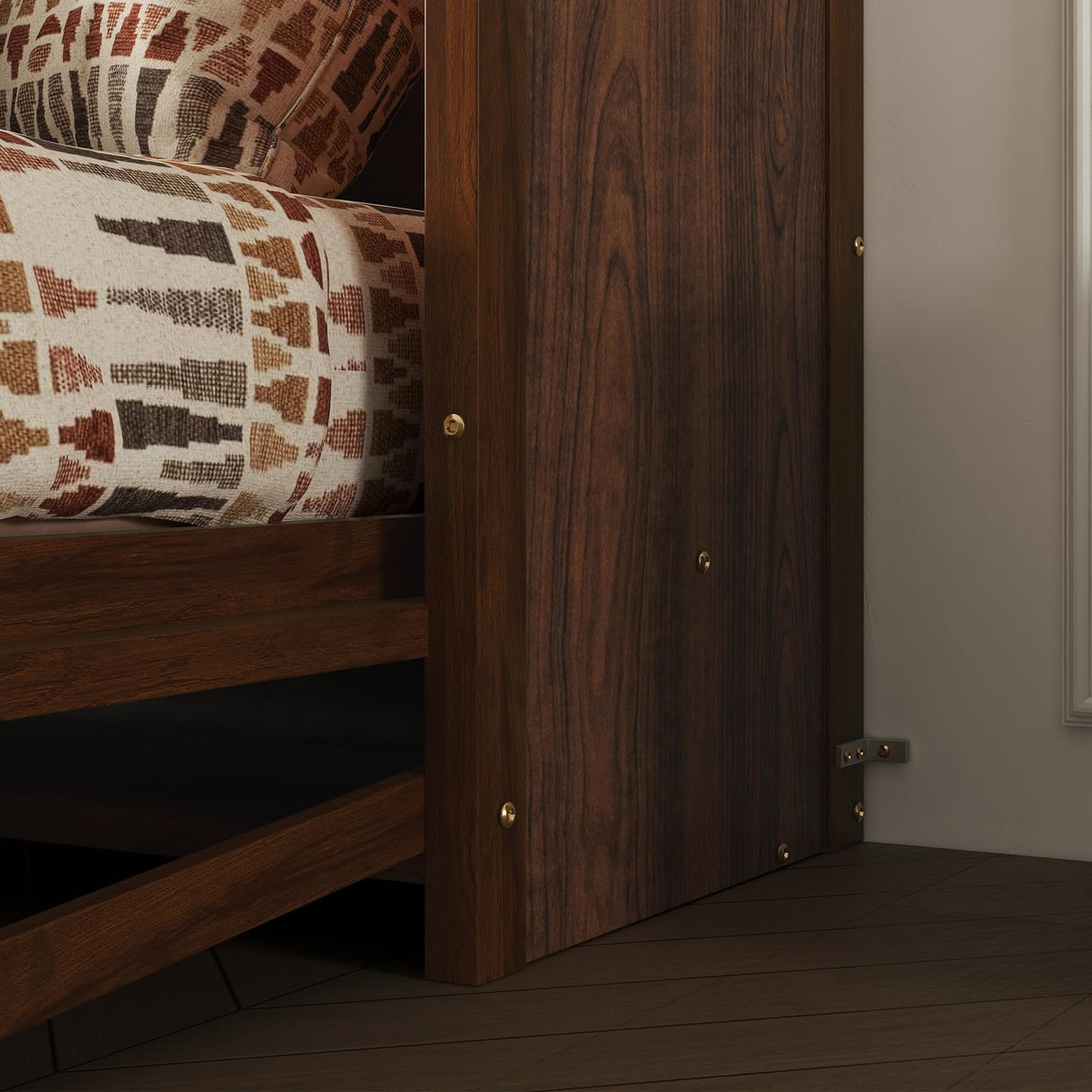 PVWIIK Queen Size Murphy Bed with Storage Shelf & Support Plate for Adult,Girls,Boys,Wood Hidden Wall Bed Cabinet,Space-Saving,No Box Spring Needed, Walnut PVWIIK