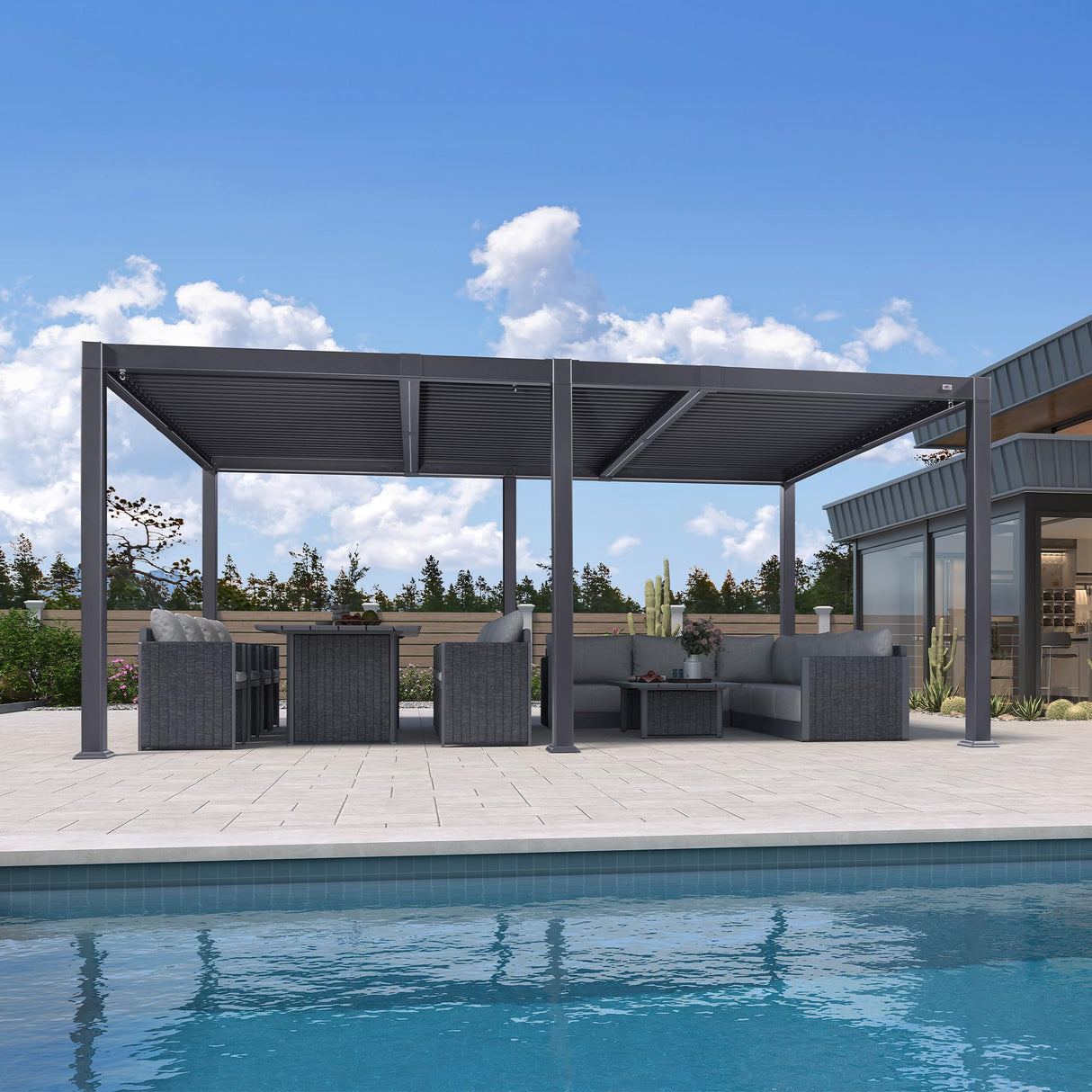 PURPLE LEAF LED Louvered Pergola 92KS 11.5' x 17.5' with Integrated Strip Lights Aluminum Independent Adjustable Rainproof Roof Hardtop Gazebo for Patio Deck Garden Yard Gray PURPLE LEAF