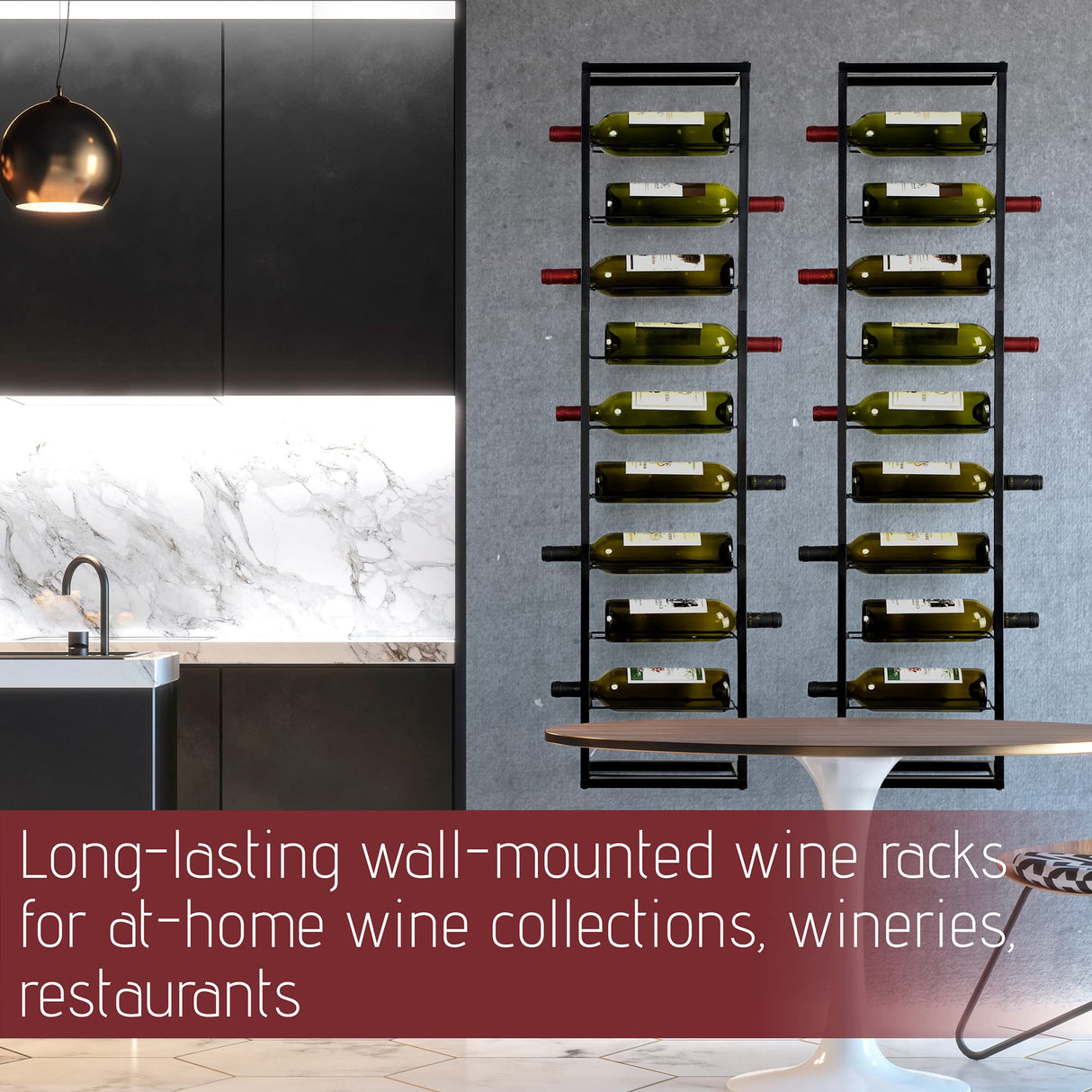 AQAREA Wall Mounted Wine Rack: Metal Hanging 10 Bottle Wine Holder - Black Wine Storage Rack AQAREA