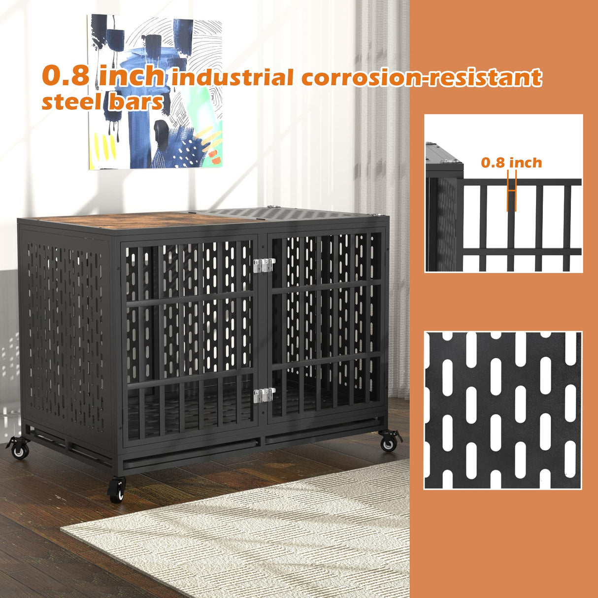 Huddycove 48inch Heavy Duty Dog Crate Compatible with Optional Divider, Extra Large Kennel for High Anxiety Dogs, Indestructible Pet Cage Indoor, Double Dog Crate for 2 Small Dogs Huddycove