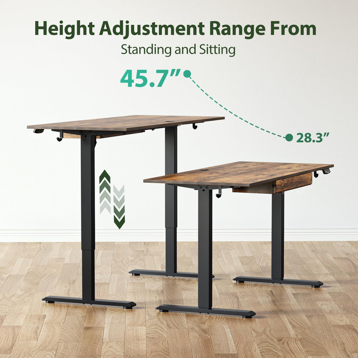 Agilestic Adjustable Height Electric Standing Desk with Storage Wooden Drawer, 48 x 24 Inches Stand Up Home Office Computer Gaming Table with Splice Board for Work Office Home, Rustic Brown Agilestic