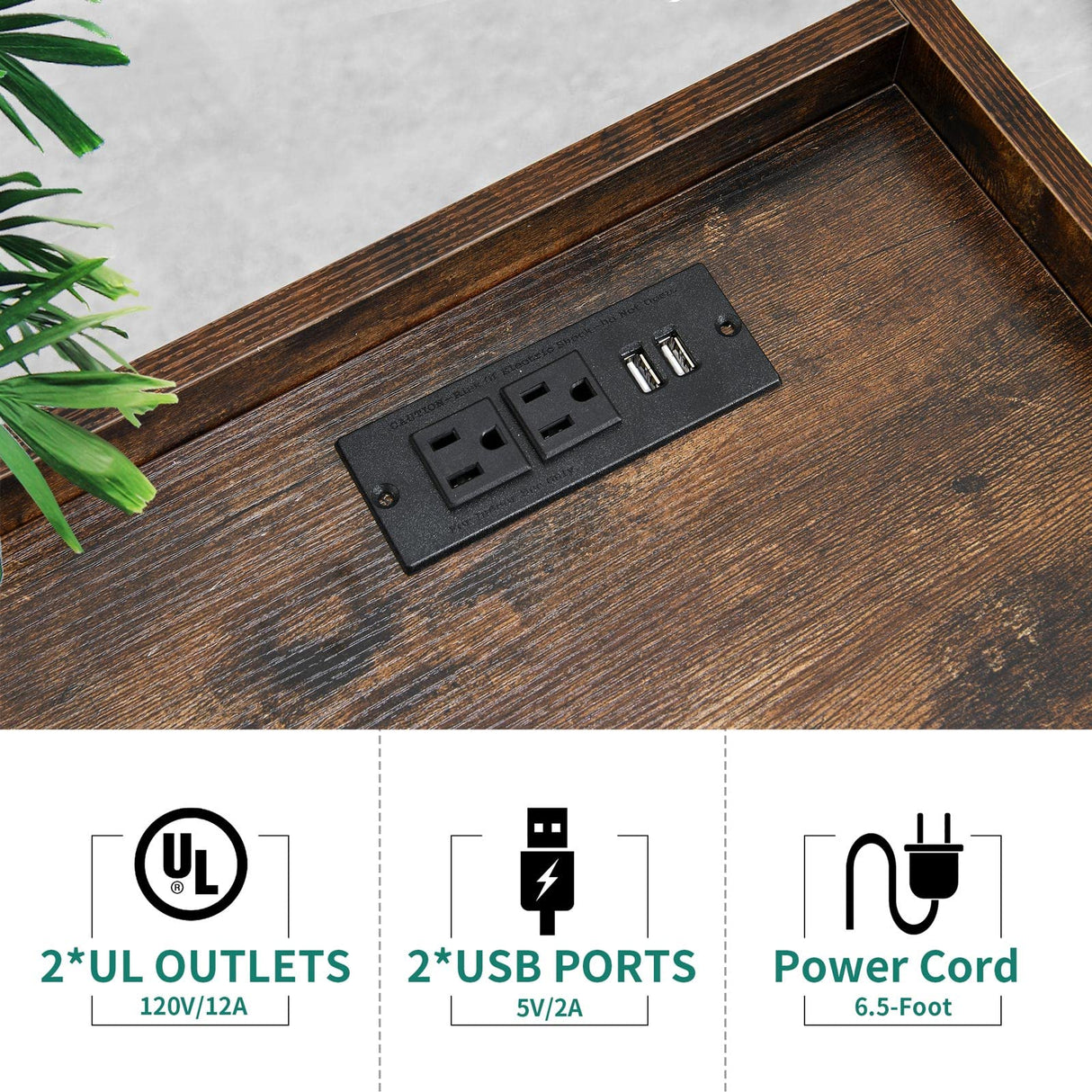 YITAHOME Record Player Stand with Power Outlets and LED Lights Holds Up to 130 Albums, Record Player Table with Storage, Vinyl Record Storage with Solid Legs for Living Room, Bedroom, Brown YITAHOME