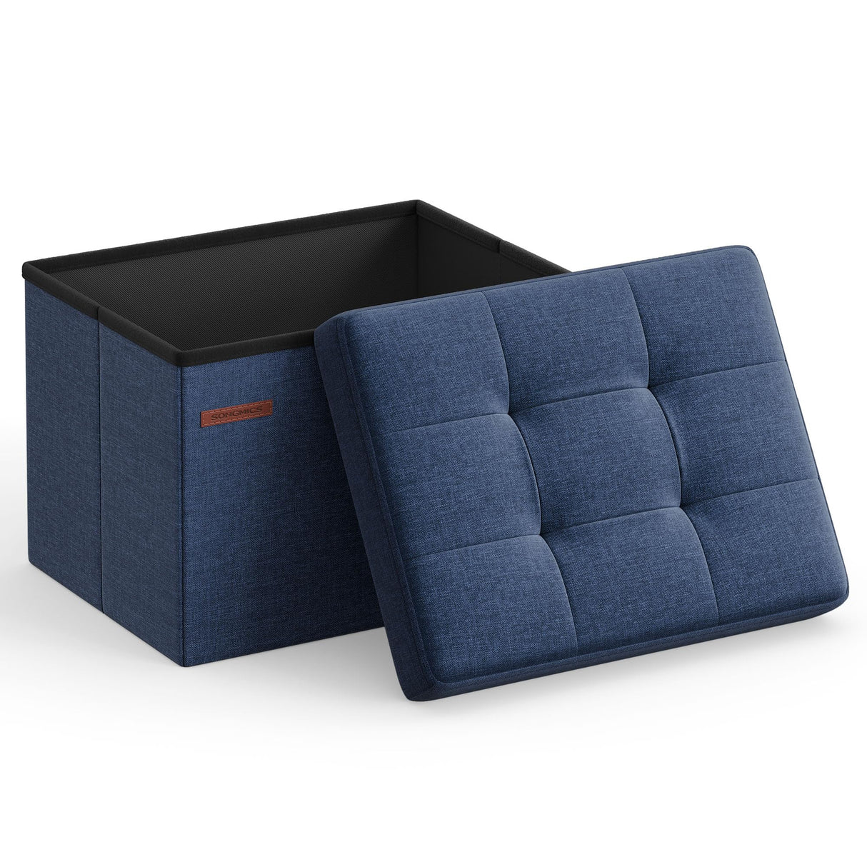 SONGMICS Mazie Collection - Small Folding Storage Ottoman, Foot Rest Stool, 12.2 x 16.1 x 12.2 Inches, 286 lb Load Capacity, for Living Room, Bedroom, Home Office, Dorm, Midnight Blue ULSF102Q02 SONGMICS