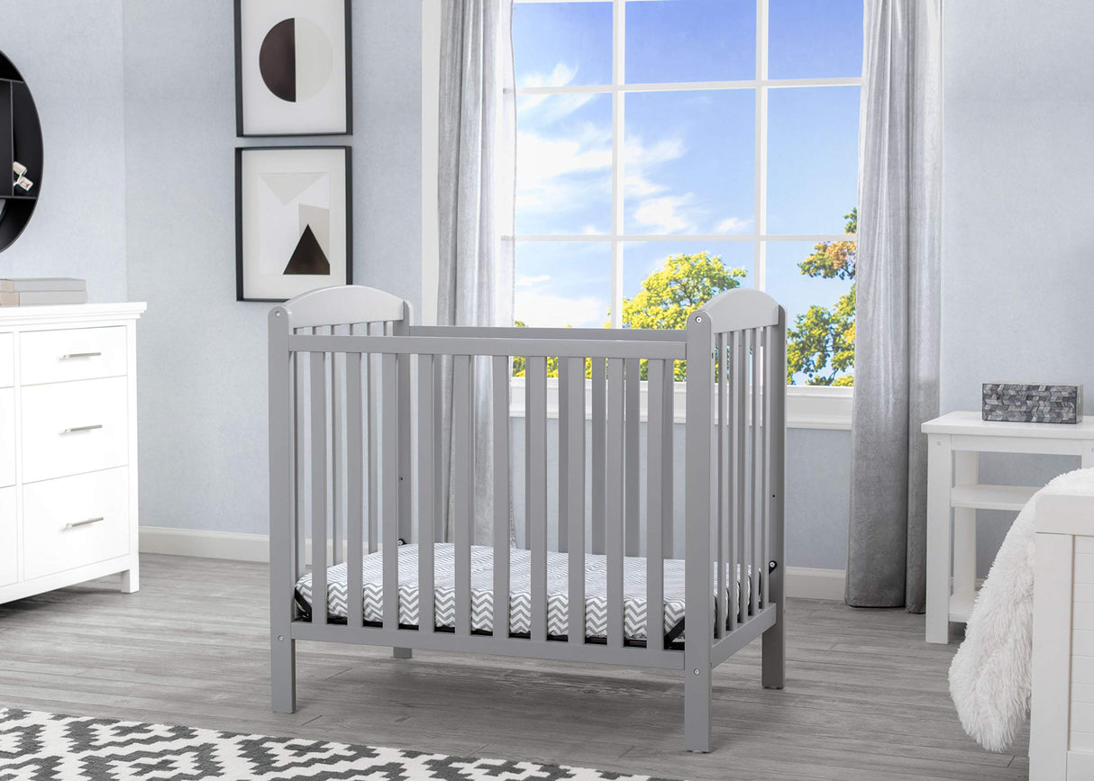 Delta Children Emery Mini Convertible Baby Crib with 2.75-inch Mattress, Grey Delta Children