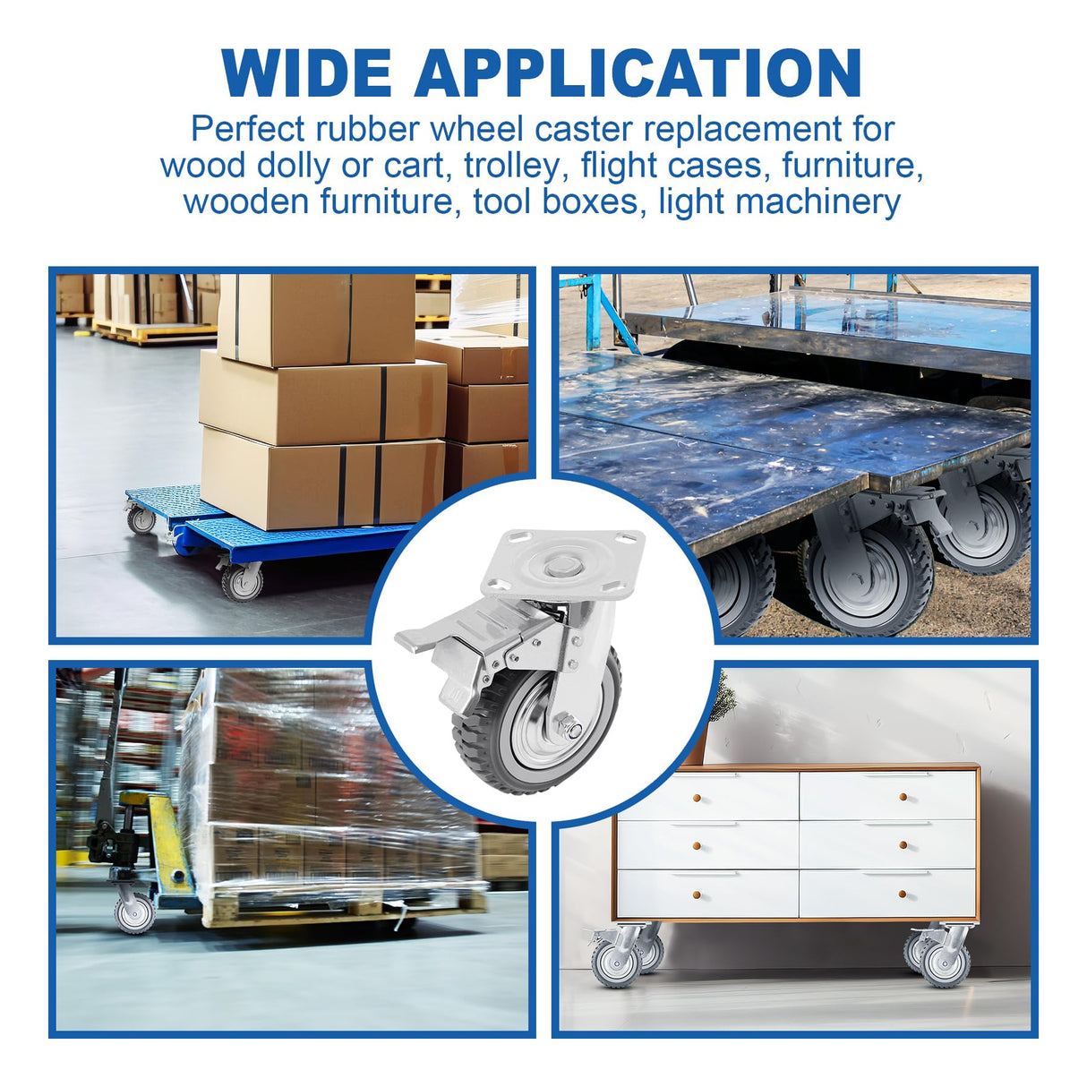 Iglobalbuy 6 Inch Heavy Duty Swivel Caster Wheels 4Pack (2 w/Brakes, 2 No Brakes), 360° Rotation Top Plate, Iron 6 Inch Anti-Skid Wheel Caster Replacement for Cart Furniture Workbench Iglobalbuy