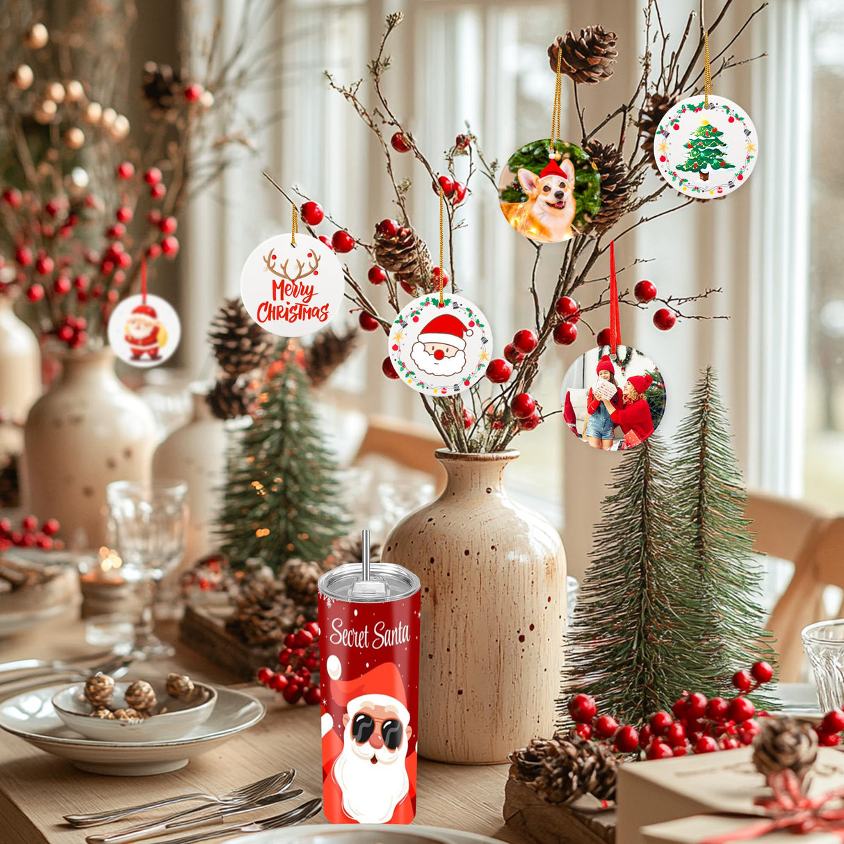 Joyclub 12 PCS 3'' Sublimation Ornament Blanks Ceramic Sublimation Christmas Ornaments Bulk Round White Ornaments for Personalized Xmas Tree Ornament Home Decor DIY Crafts Joyclub