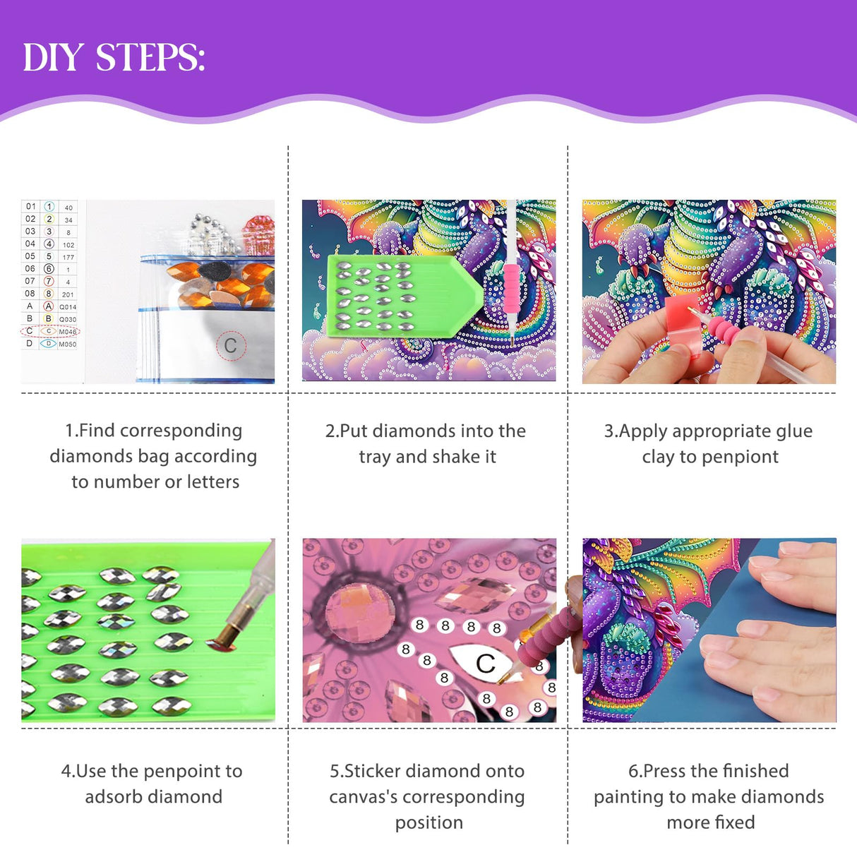 HEIBAGO 5D Special Shape Diamond Art Kits for Beginners, Dinosaurs Diamond Painting Kits for Adults, Dragons Crystal Rhinestones Diamond Painting for Home Wall Decoration Gift 12x12inch HEIBAGO