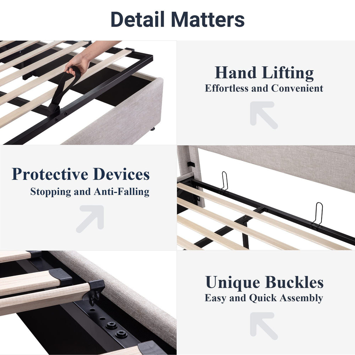 Allewie Full Size Lift Up Storage Bed, Modern Wingback Headboard, Hydraulic Support, No Box Spring Needed, Light Beige Allewie