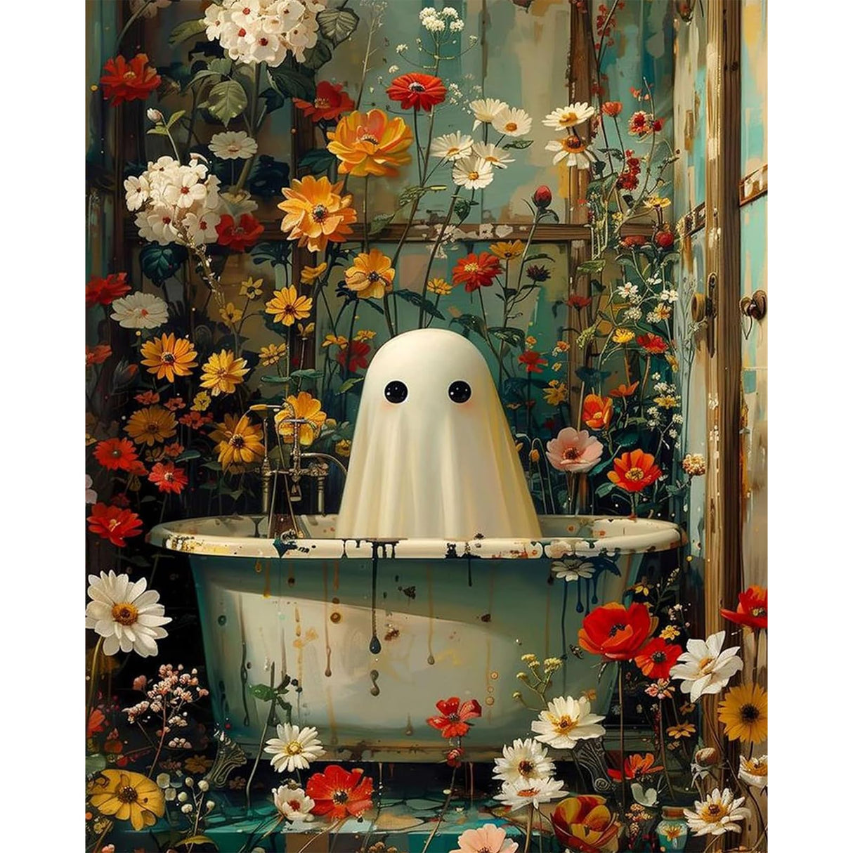 Yezavesu Halloween Paint by Numbers Kit for Adults Beginner, Ghost Adult Paint by Number Kits on Canvas Without Frame, DIY Acrylic Flowers Painting by Numbers for Home Wall Decor Gift 16x20 Inch Yezavesu