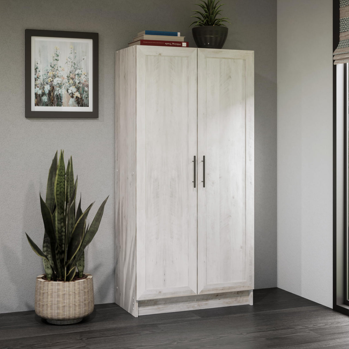 Prepac Elite Rustic White Storage Cabinet with Shaker Doors and Adjustable Shelves Prepac