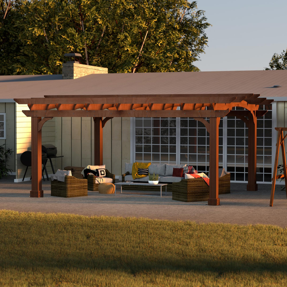 Yardenaler 10x12 FT Wooden Pergola, Cedar Wood Gazebo with Arched Roof, Outdoor Garden Shelter with Stakes Included, Patio, Deck, Backyard, Lawn Yardenaler