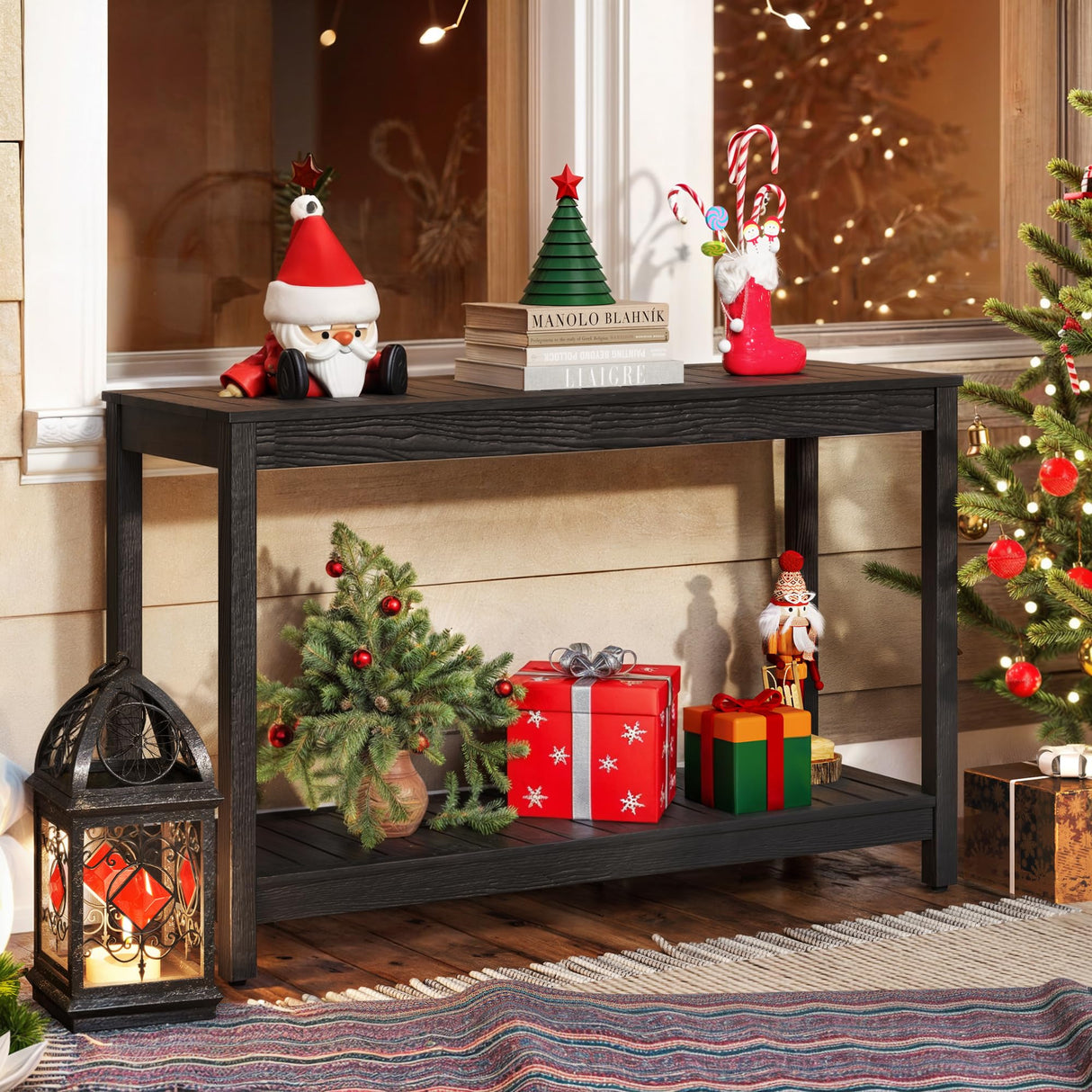 DWVO 48" Outdoor Bar Table Console Table, HIPS Material Indoor Outdoor Multifunctional Buffet Bar Storage Organizer with Adjustable Feet (Black) DWVO