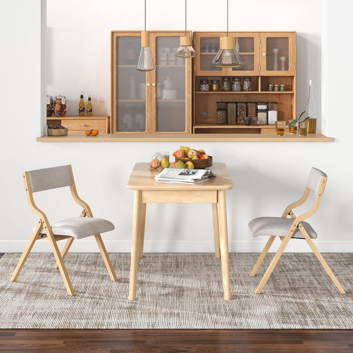 Giantex Folding Dining Chairs Set of 4, No Assembly Folding Chairs w/Linen Padded Seats, Wood Foldable Kitchen Chairs, Easy to Store Extra Event Chairs, Padded Folding Chair for Wedding Guests Party Giantex