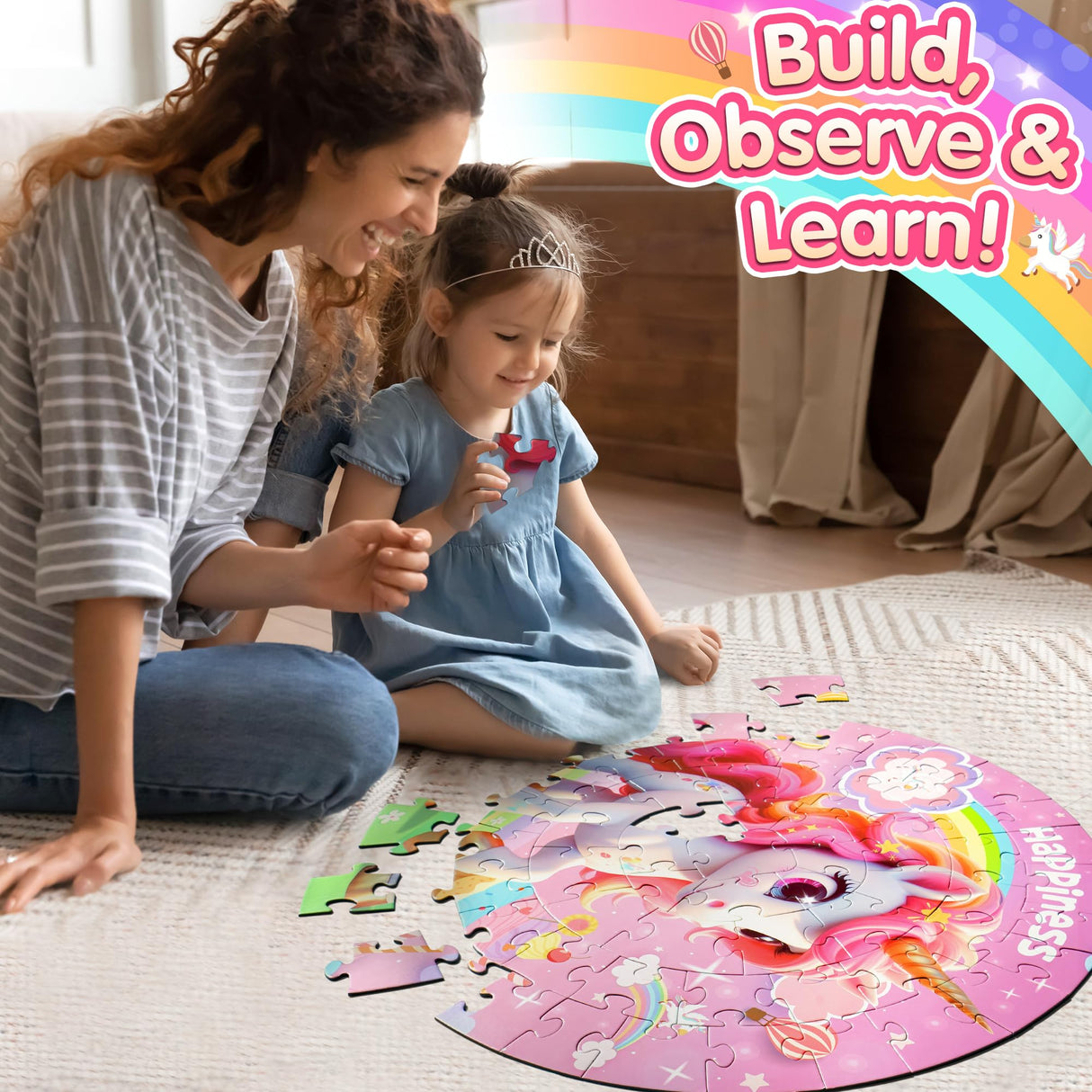 ZIZZ Unicorn Toy for Girls Kids - Best 70 Pieces Unicorn Floor Puzzle for Kids Age 3 4 5 6 7 8 Years Old Girls Learning & Educational Games Toys Toddlers Gifts for Birthday Christmas Party Activity ZIZZ
