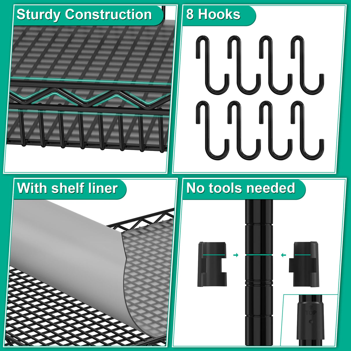 Folews Heavy Duty Rolling Cart with Wheels, 3 Tier Commercial Grade Utility Cart Metal Kitchen Storage Trolley Wire Cart Food Storage Cart Service Cart with Handle Bar & Shelf Liner, Black Folews