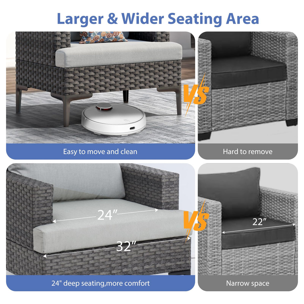 10 Pieces Patio Sectional Furniture Set with 44" Propane Fire Pit Table, 60000BTU Wicker Outdoor Sectional Coversation Set, Thick Cushion Deep Seat, Outdoor Furniture for Porch,Backyard,Deck (Grey) ABCASA