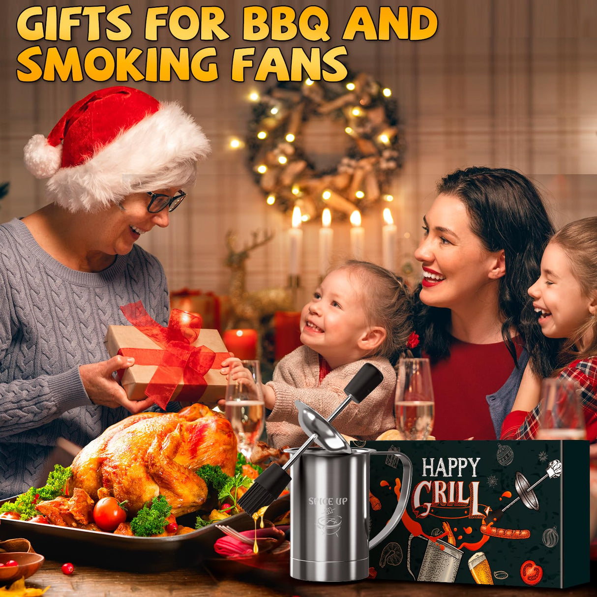 Grilling Accessories Men Women Gifts - BBQ Baster Brush and Sauce Basting Pot Set Christmas Stocking Stuffers Birthday Dad Mom Son Husband Chef Tools Smoker Unique Cooking Gadgets Kitchen Essentials LONGESISM