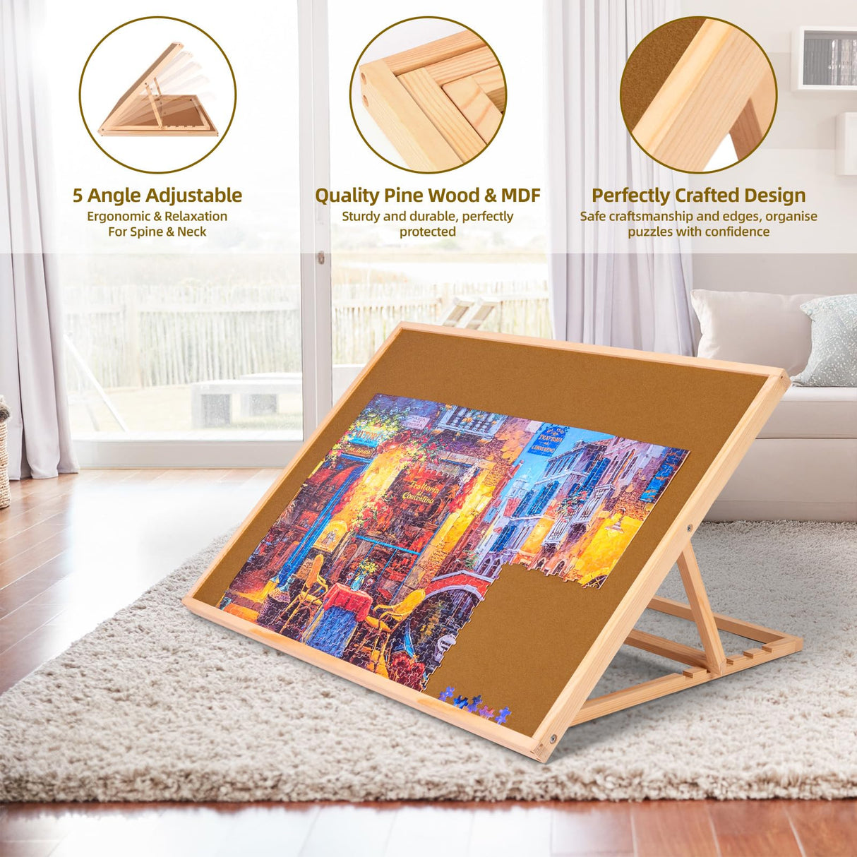 Pulchra 1000PCS Wooden Jigsaw Puzzle Board with Adjustable Bracket Portable Puzzle Table | Puzzle Organizer Boards Storage Accessories for Adults