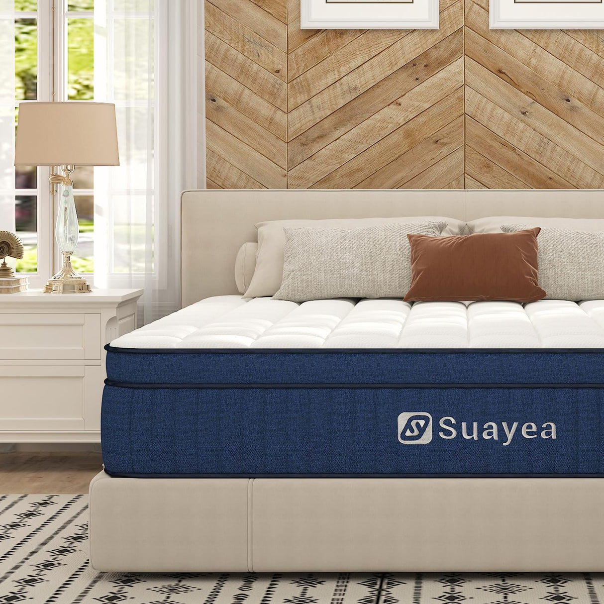 SUAYEA King Mattress, 14 Inch King Size Mattress in a Box, (Upgrade Strengthen) Hybrid Mattress King Size, Ultimate Motion Isolation with Soft Foam and Pocket Spring, Medium Firm, Edge Support SUAYEA