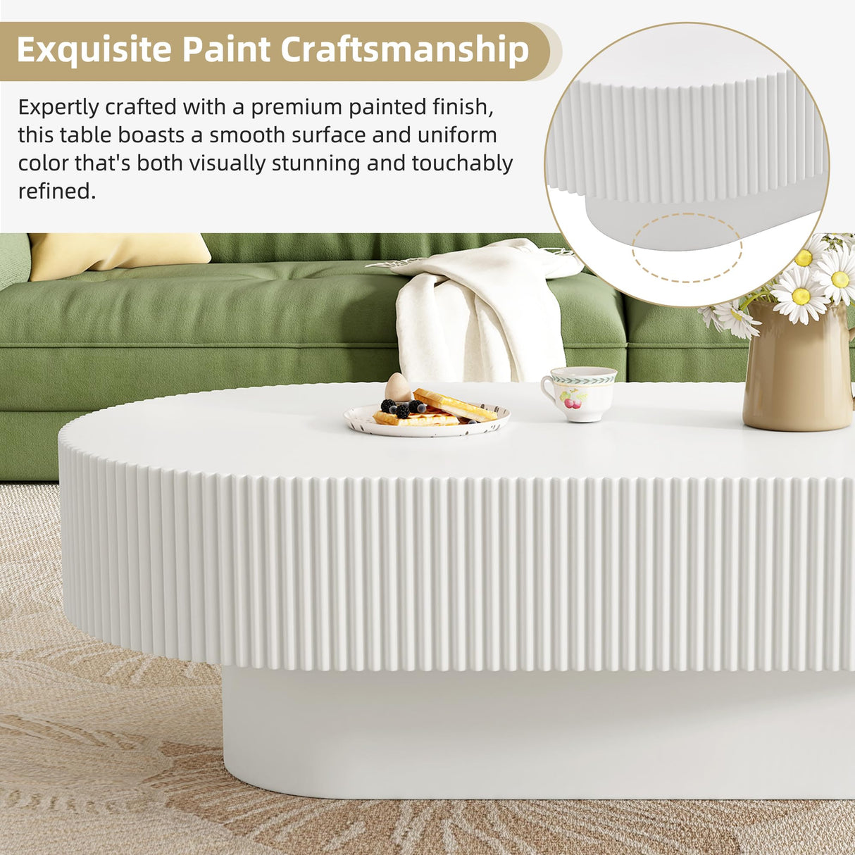 Merax Modern 43.3" W Oval Coffee Table with Sturdy Base, Wood Center Tables for Living Room Reception Room, Easy Assemble, White Merax