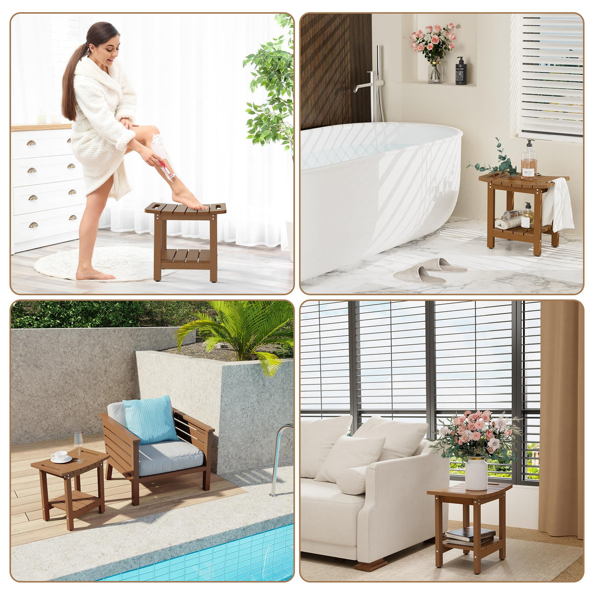 oridom HIPS Shower Benches for Inside Shower, Shower Stool with Space-Efficient Storage Shelf, Waterproof Shower Chair Seat for Spa Bathroom(Brown) oridom