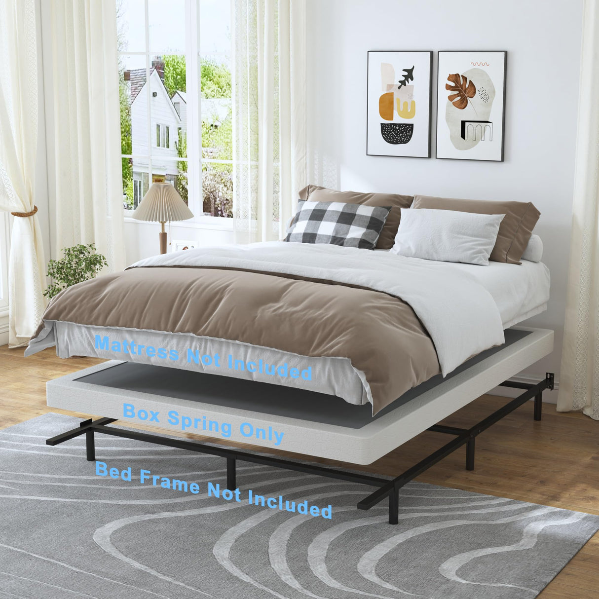 HOBINCHE Low Profile Box Spring King Size,3 Inch Box Spring for King Bed,Heavy Duty Mattress Foundation,Metal Bed Base/Noise Free/Non-Slip/Easy Assembly HOBINCHE