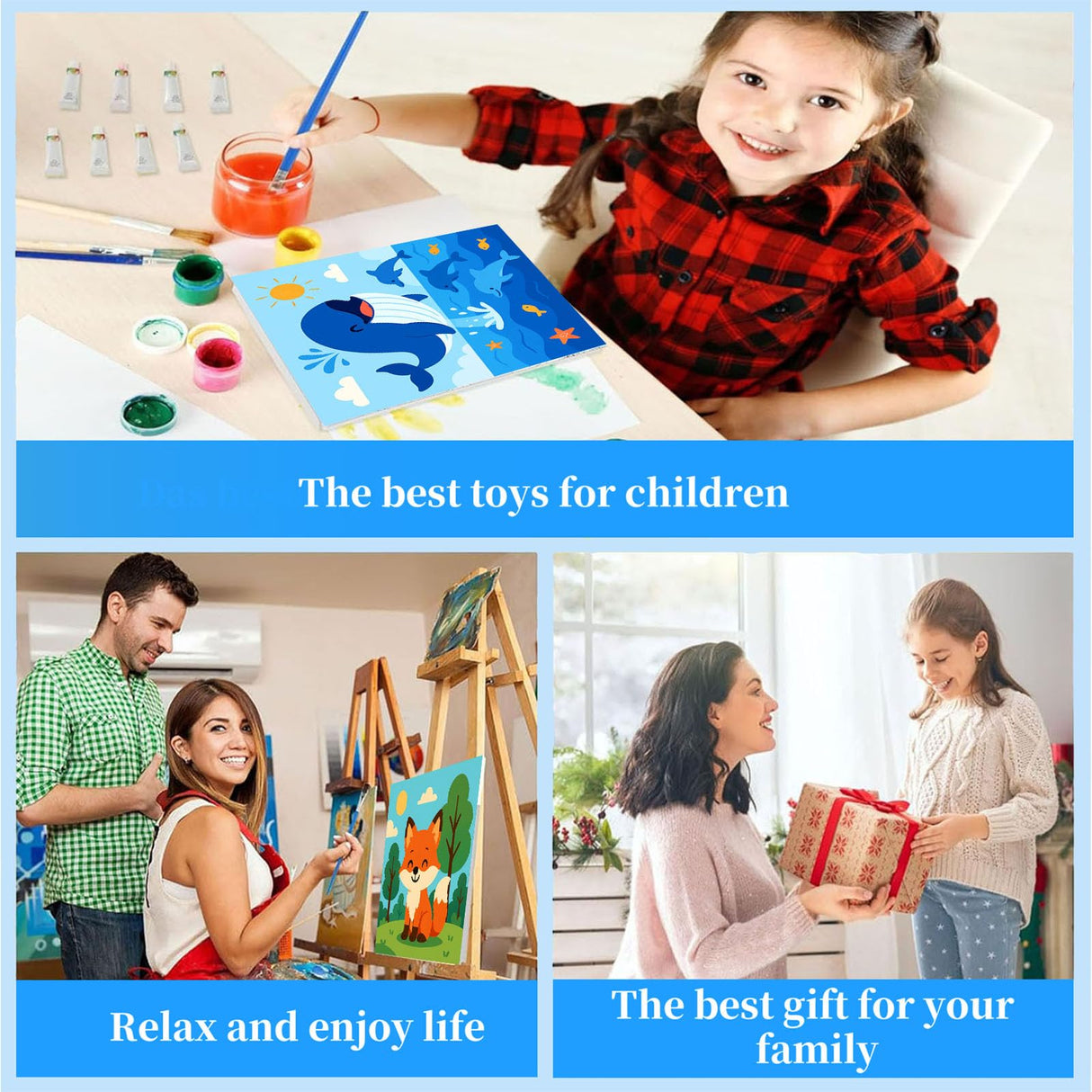 Arttoplus 4 Pack Paint by Numbers Kit for Kids with Frame,Cute Animals Kids Paint by Numbers Ages 4-6-8 with Wooden Easel,Easy DIY Acrylic Oil Painting by Number for Gift Home Wall Decor(8x8 inch) Arttoplus