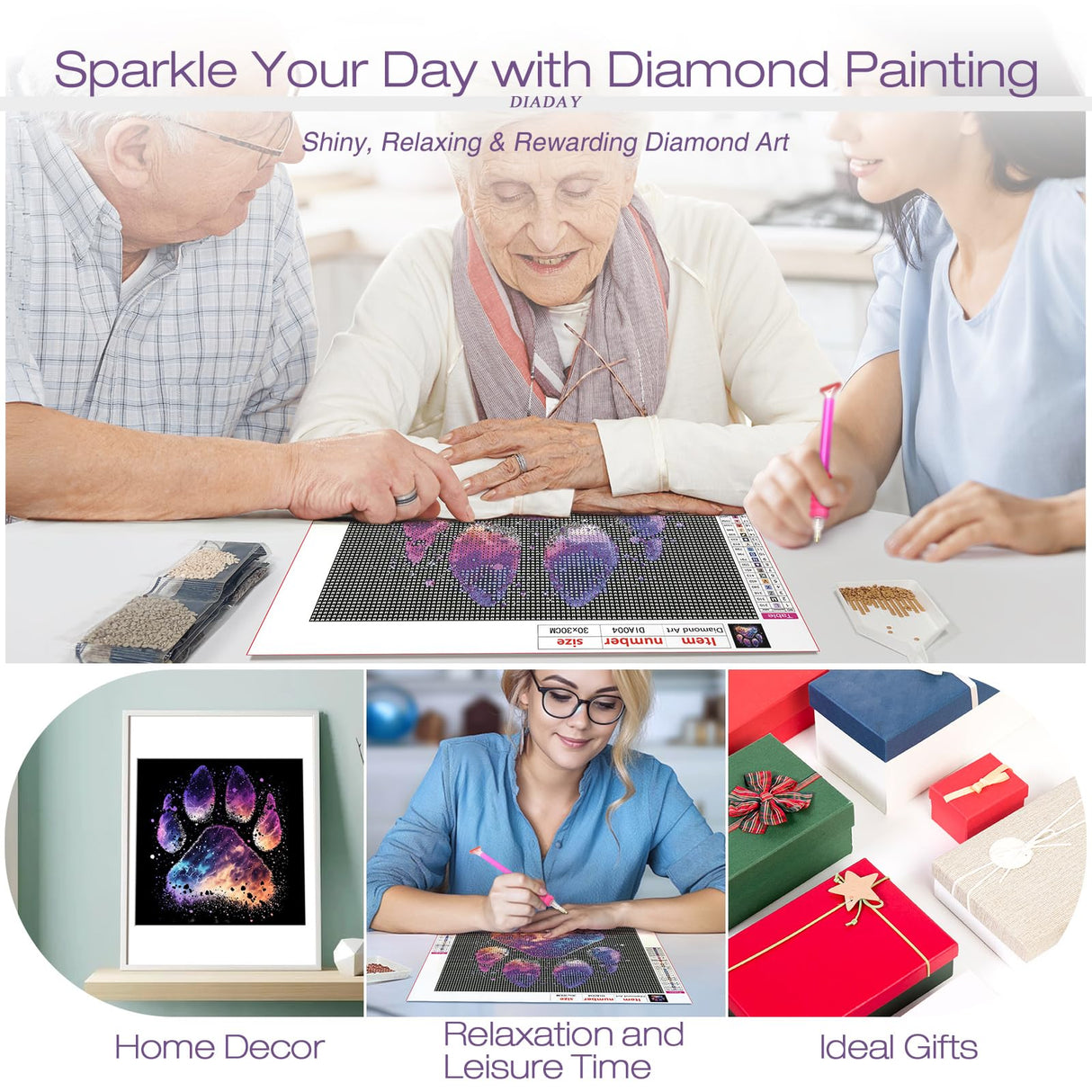 DIADAY 5D Dog Diamond Art Kits for Adults, Round Gem Landscape Diamond Painting Kits for Beginners, Full Drill Art Crafts DIY Home Wall Decor Gift, 12 x 12 Inches DIADAY